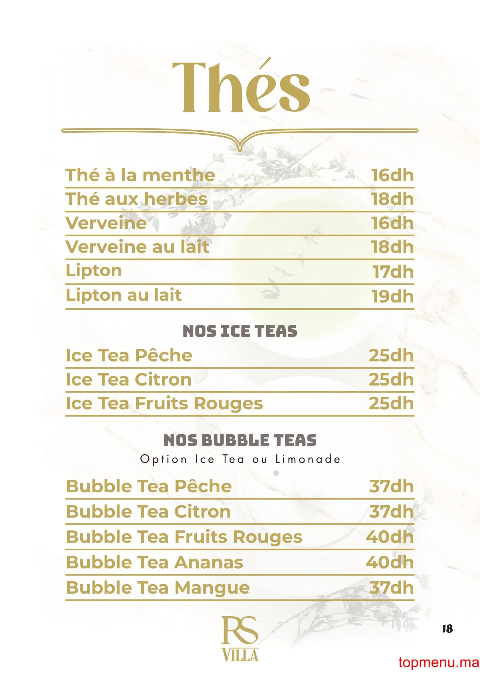 Restaurant RS Villa – Café Restaurant menu page 18 RS Villa – Café Restaurant menu page 18