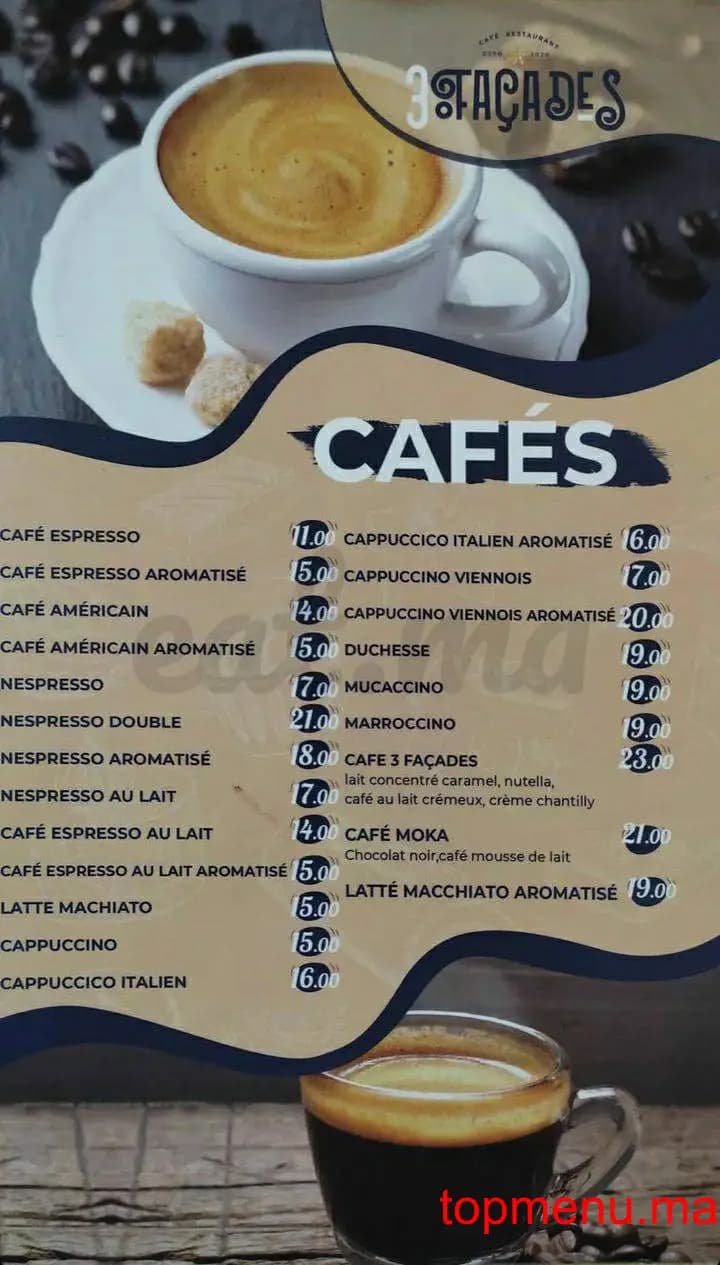 Restaurant 3 Façades menu page 1 3 Façades menu page 1