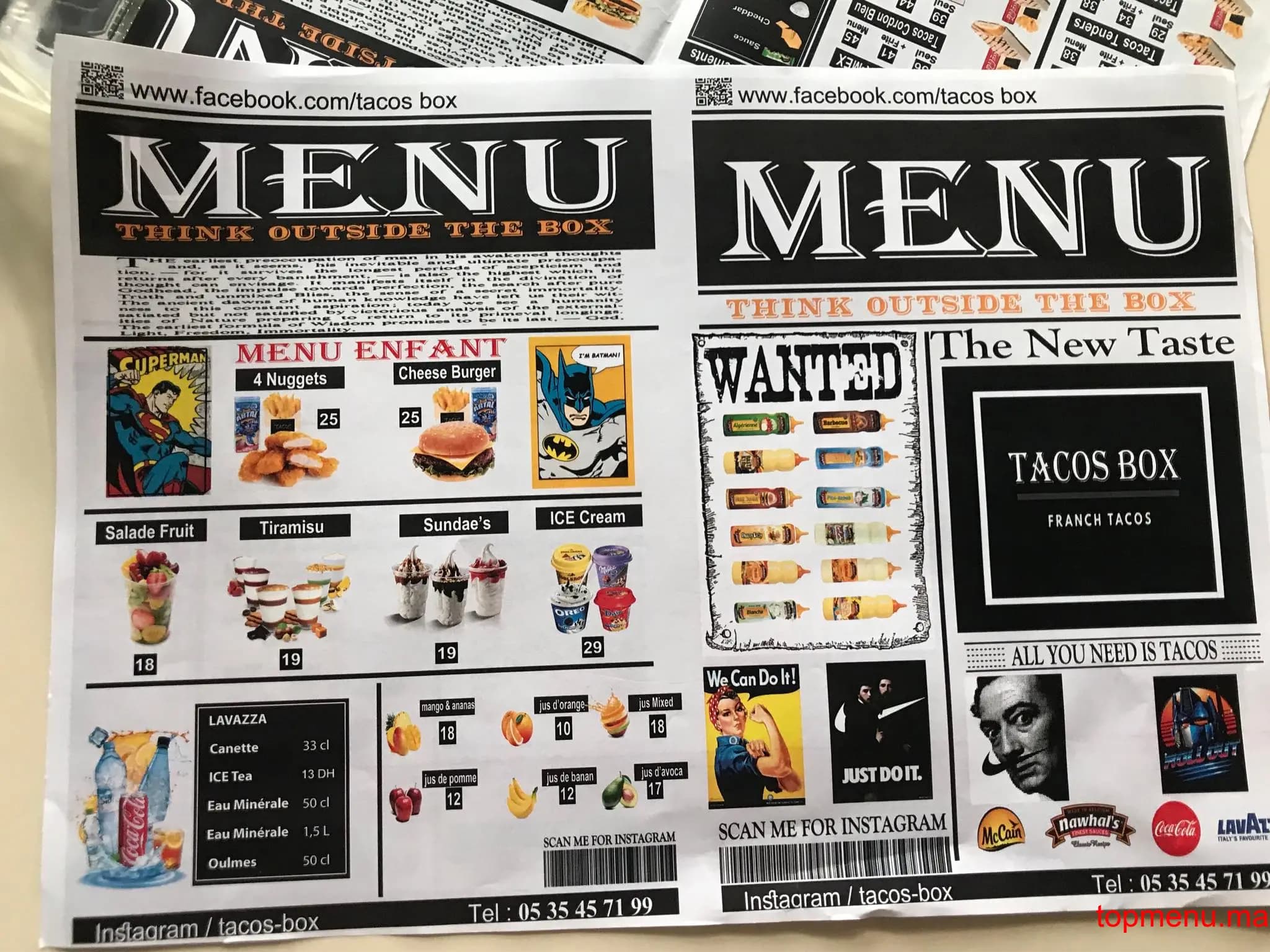 Restaurant Tacos Box menu page 2 Tacos Box menu page 2