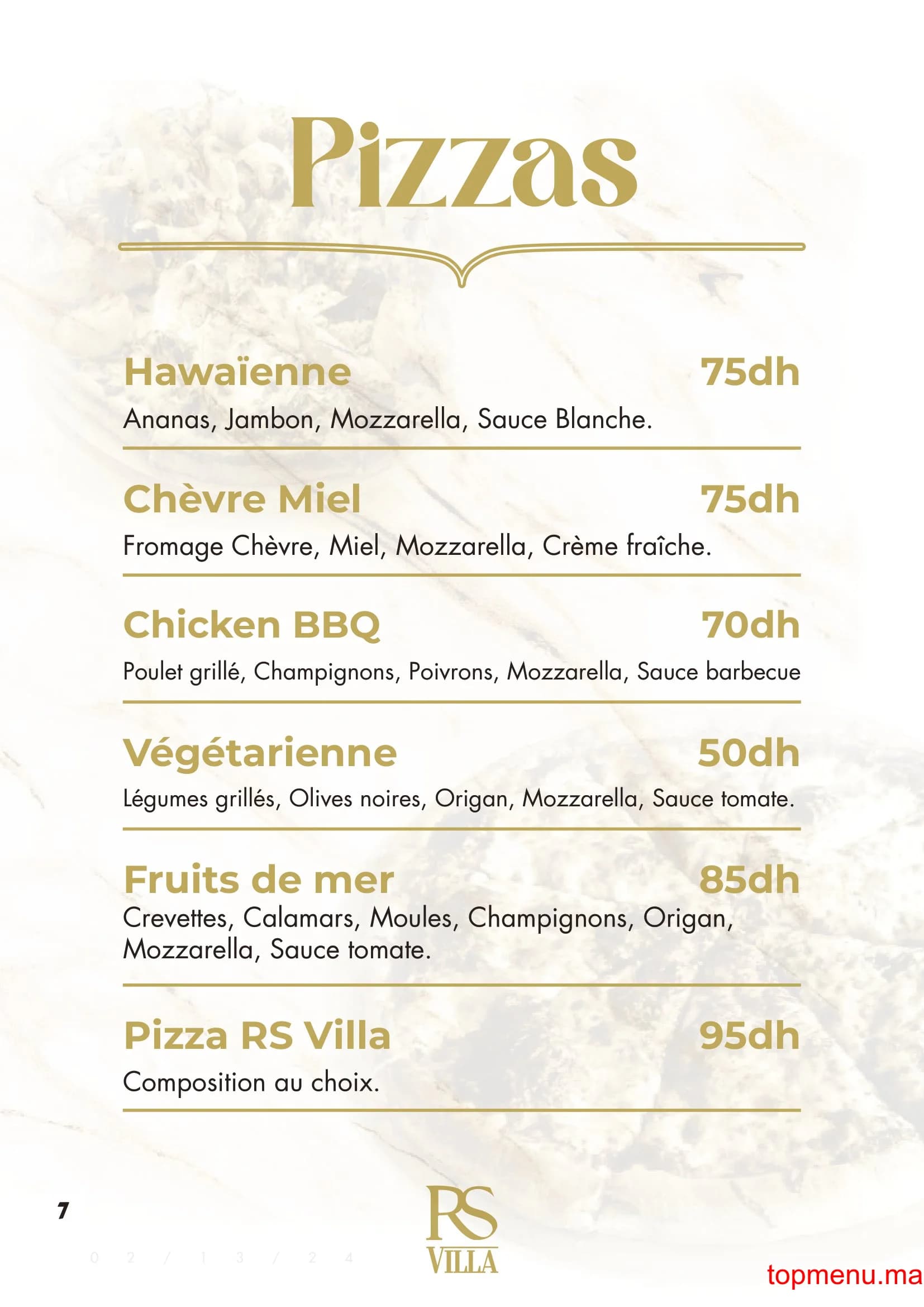 Restaurant RS Villa – Café Restaurant menu page 7 RS Villa – Café Restaurant menu page 7