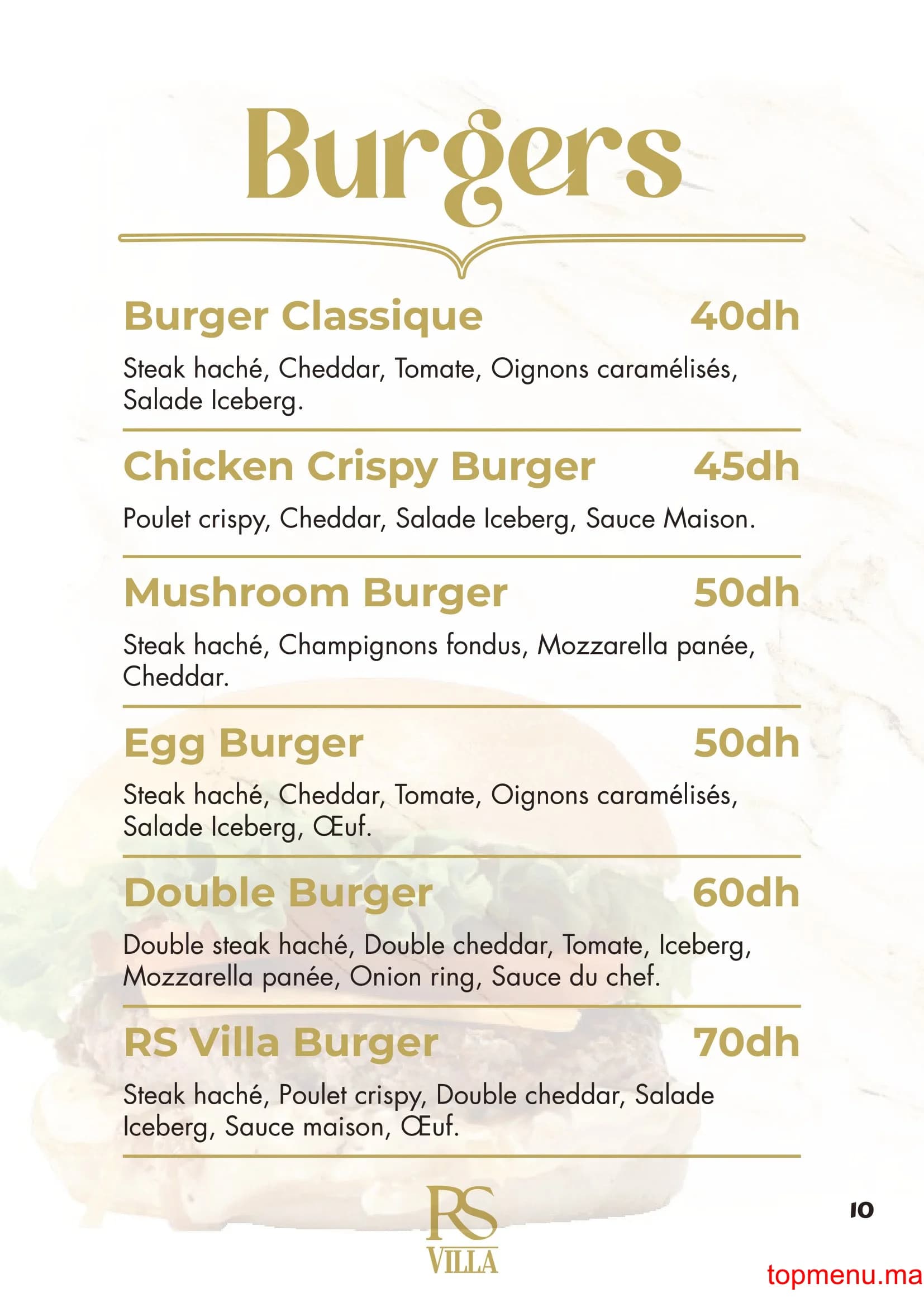 Restaurant RS Villa – Café Restaurant menu page 10 RS Villa – Café Restaurant menu page 10