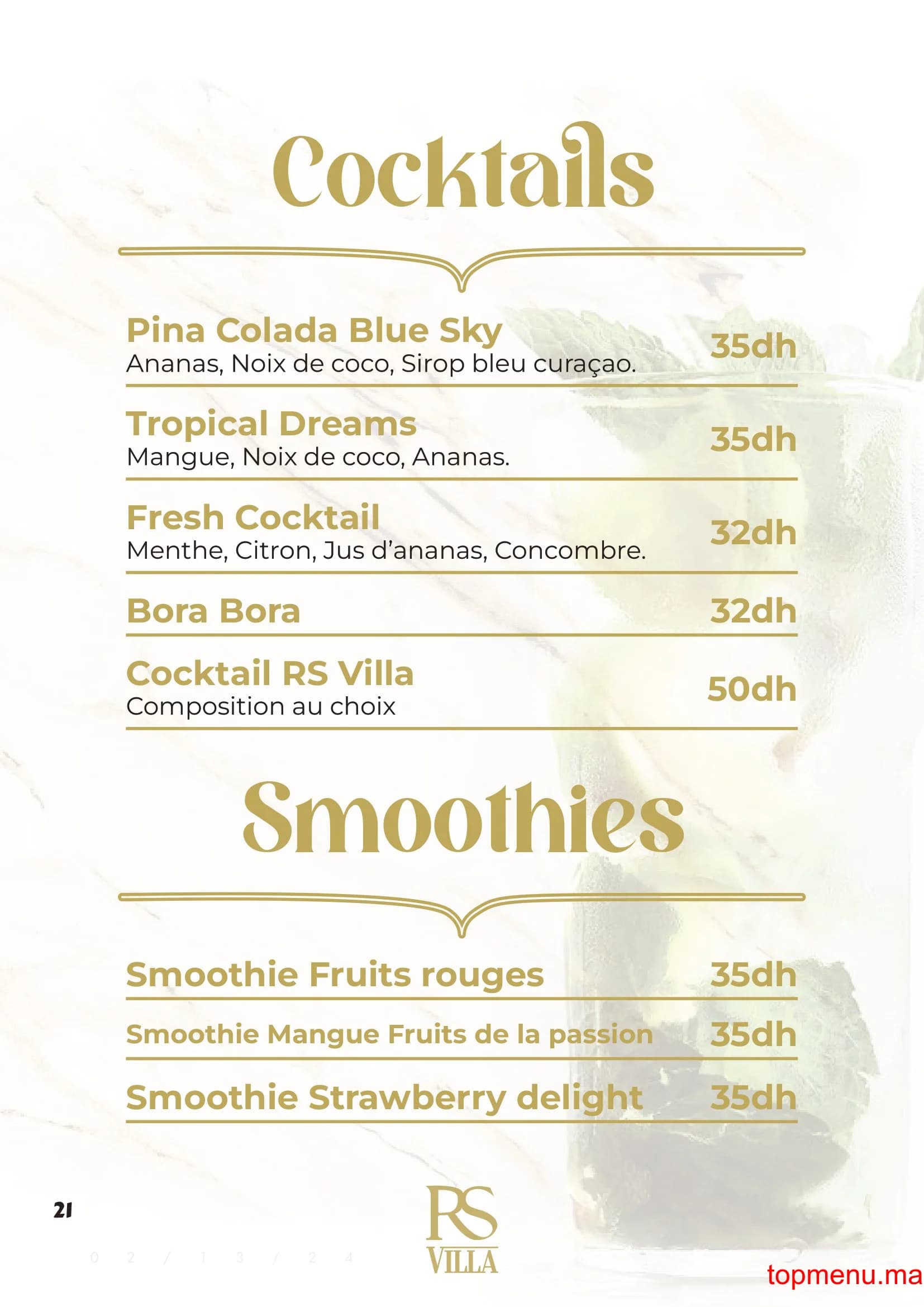 Restaurant RS Villa – Café Restaurant menu page 21 RS Villa – Café Restaurant menu page 21