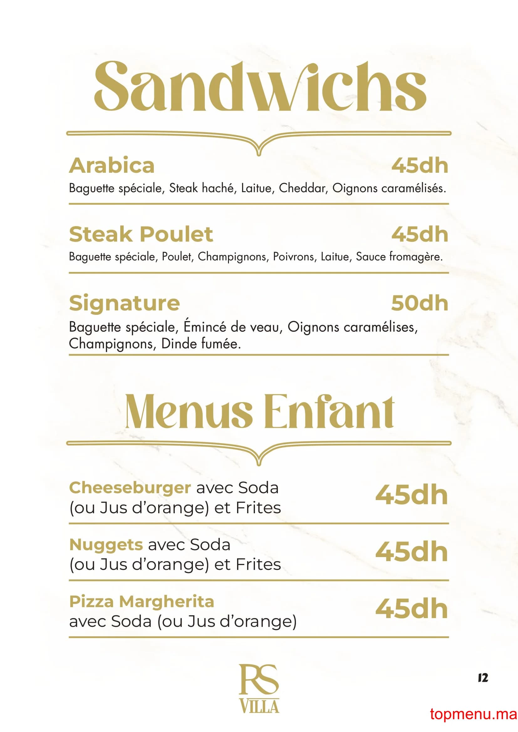 Restaurant RS Villa – Café Restaurant menu page 12 RS Villa – Café Restaurant menu page 12
