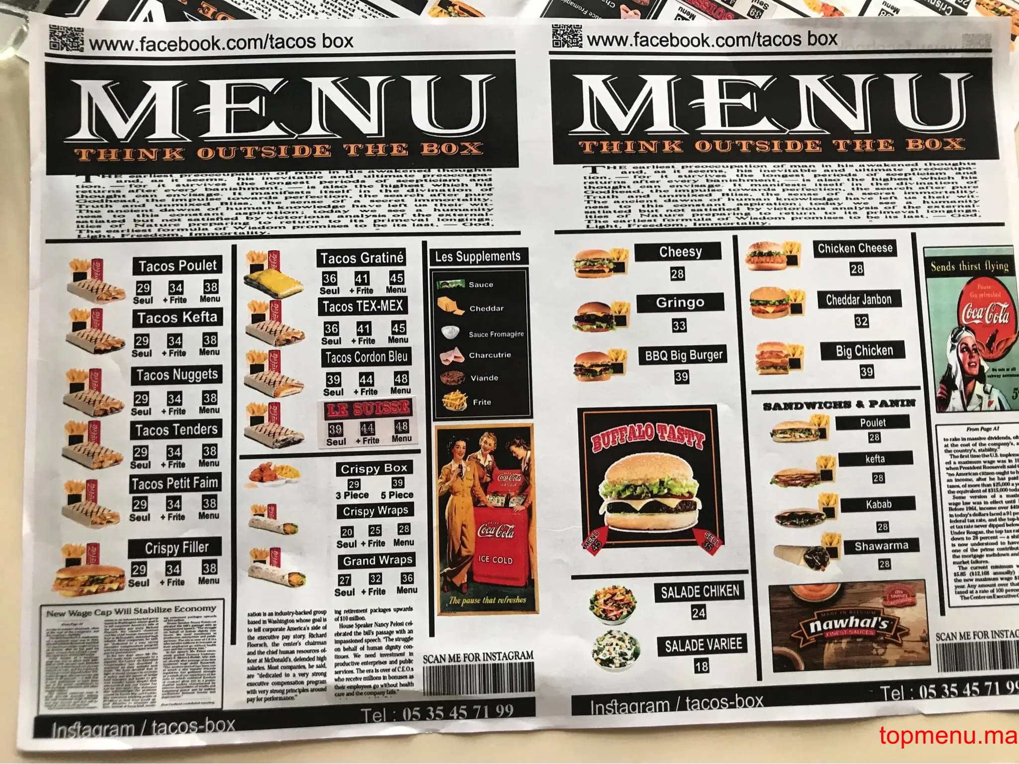 Restaurant Tacos Box menu page 1 Tacos Box menu page 1