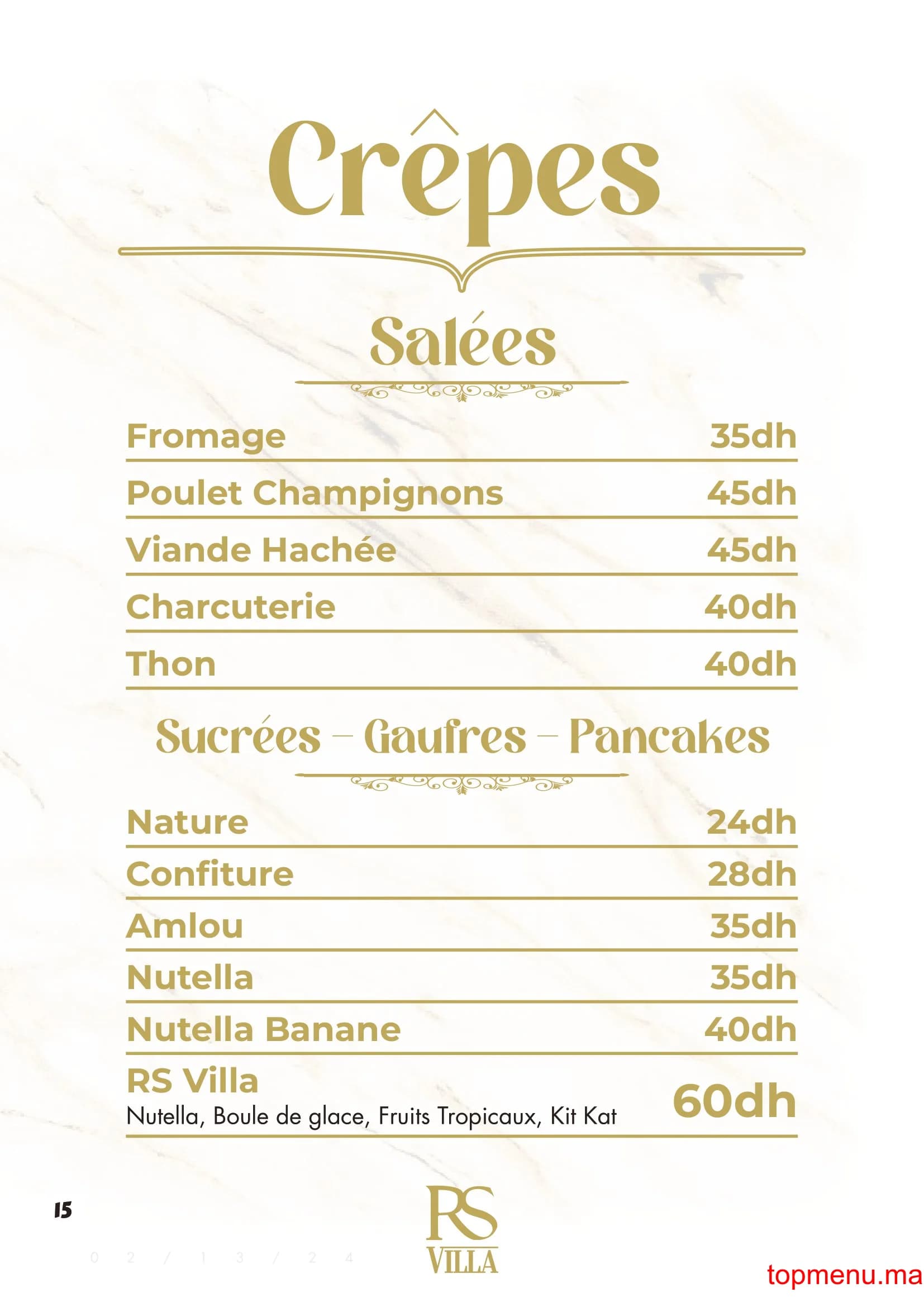 Restaurant RS Villa – Café Restaurant menu page 15 RS Villa – Café Restaurant menu page 15