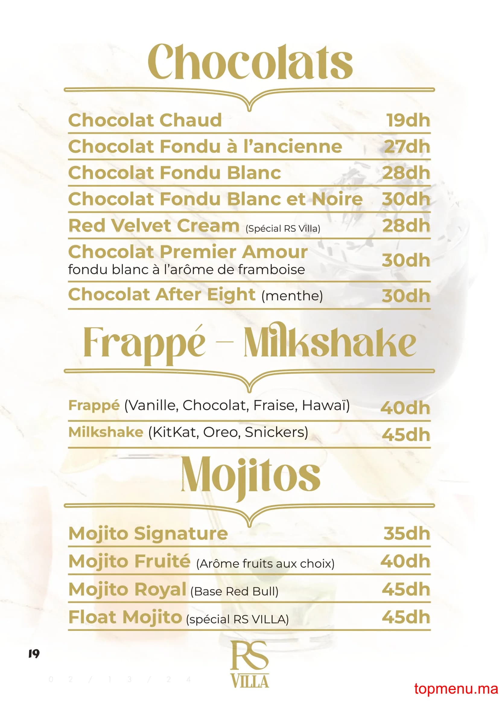 Restaurant RS Villa – Café Restaurant menu page 19 RS Villa – Café Restaurant menu page 19