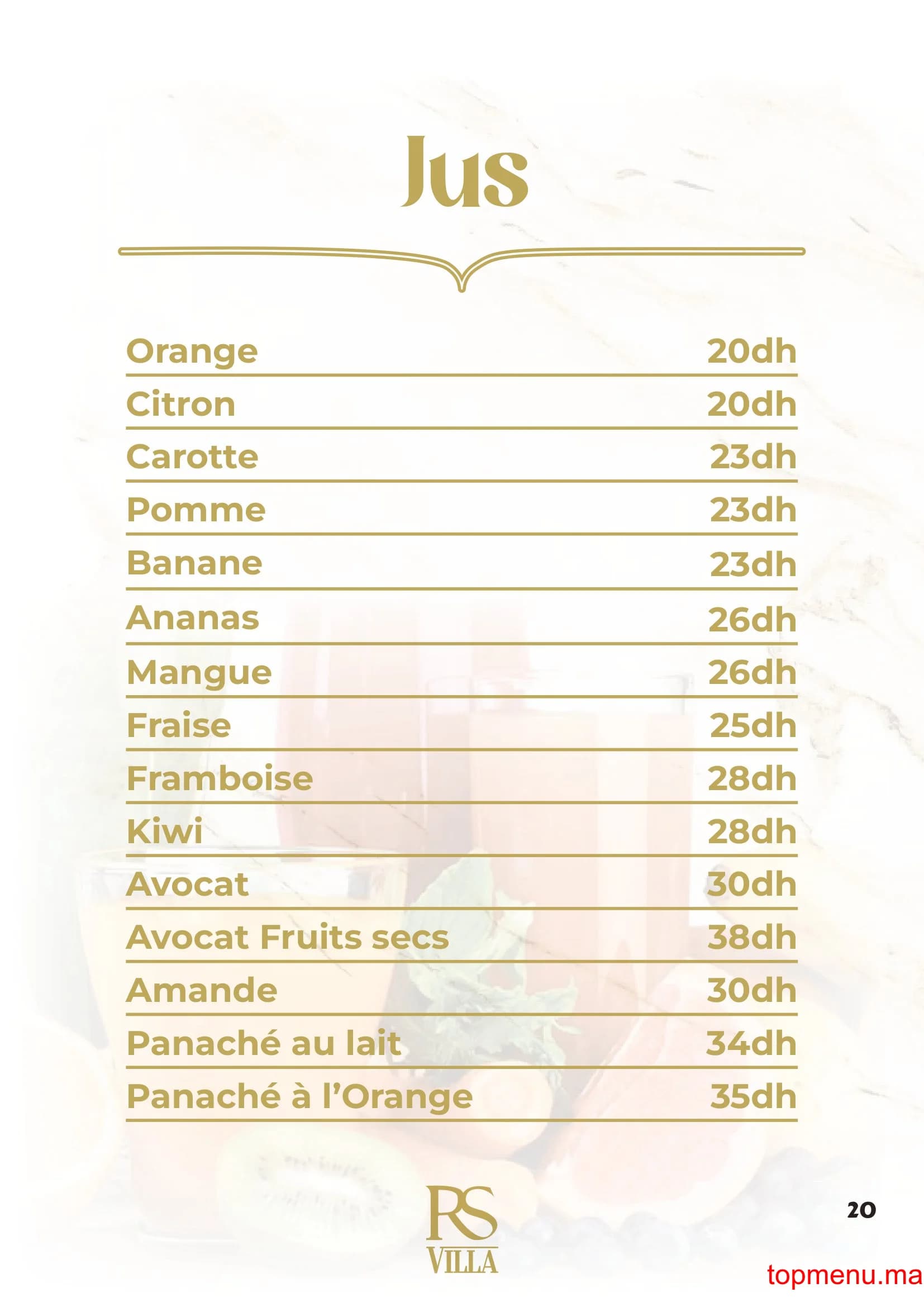 Restaurant RS Villa – Café Restaurant menu page 20 RS Villa – Café Restaurant menu page 20