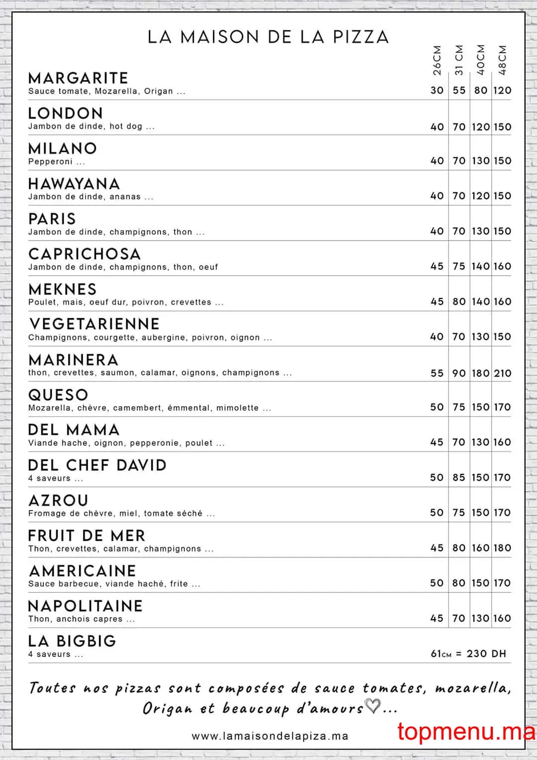 Restaurant La maison de la pizza menu page 2 La maison de la pizza menu page 2