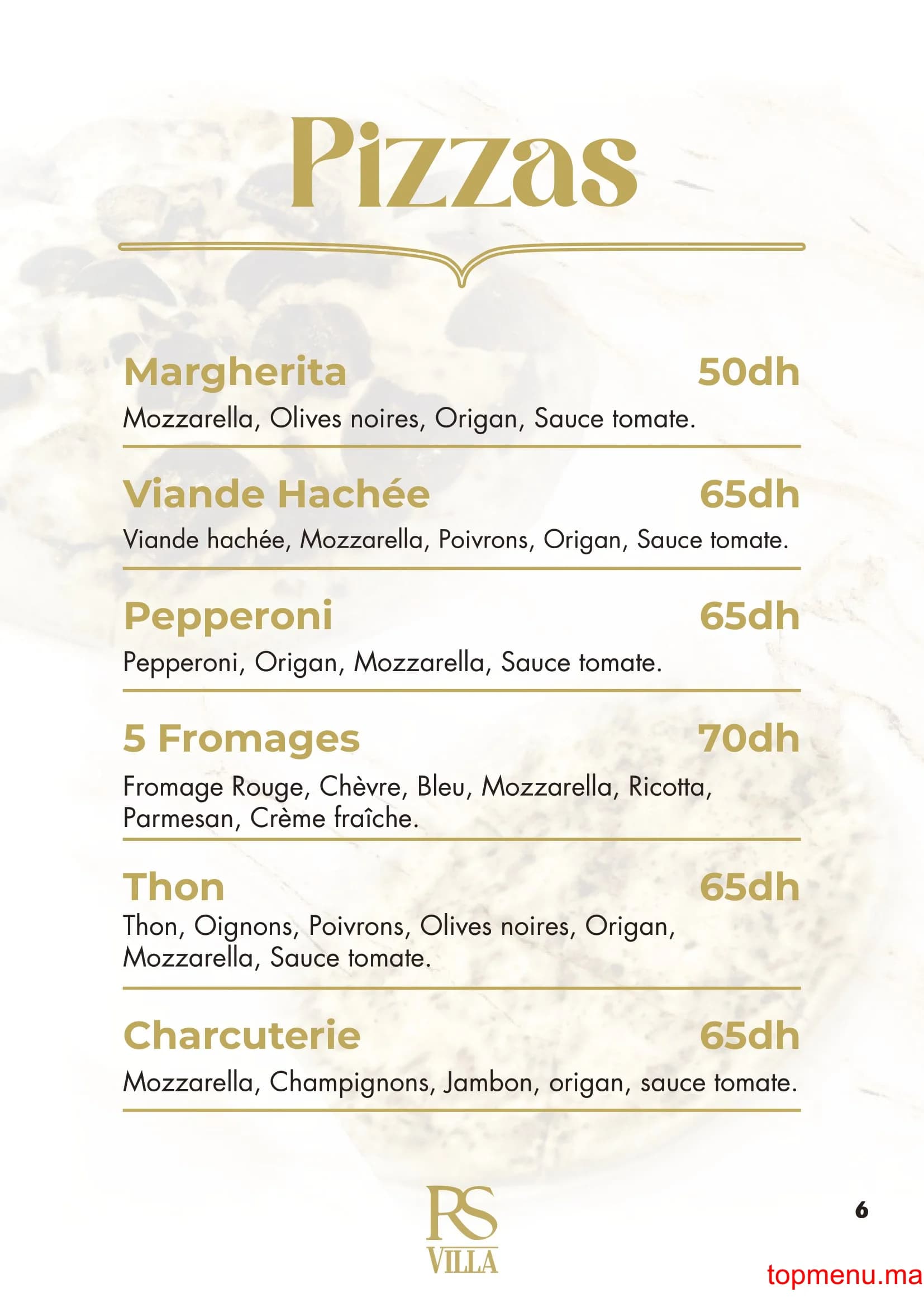 Restaurant RS Villa – Café Restaurant menu page 6 RS Villa – Café Restaurant menu page 6