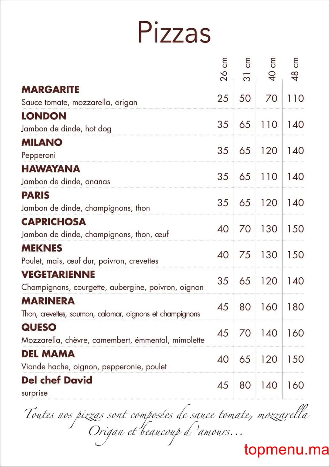 Restaurant La maison de la pizza menu page 1 La maison de la pizza menu page 1