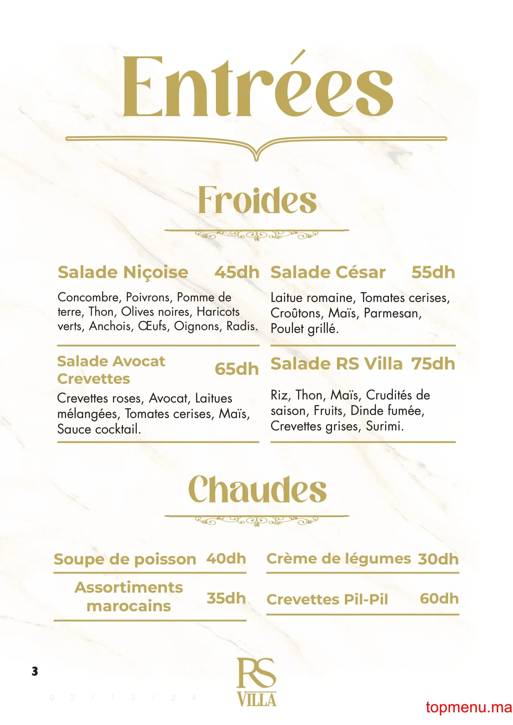 Restaurant RS Villa – Café Restaurant menu page 3 RS Villa – Café Restaurant menu page 3