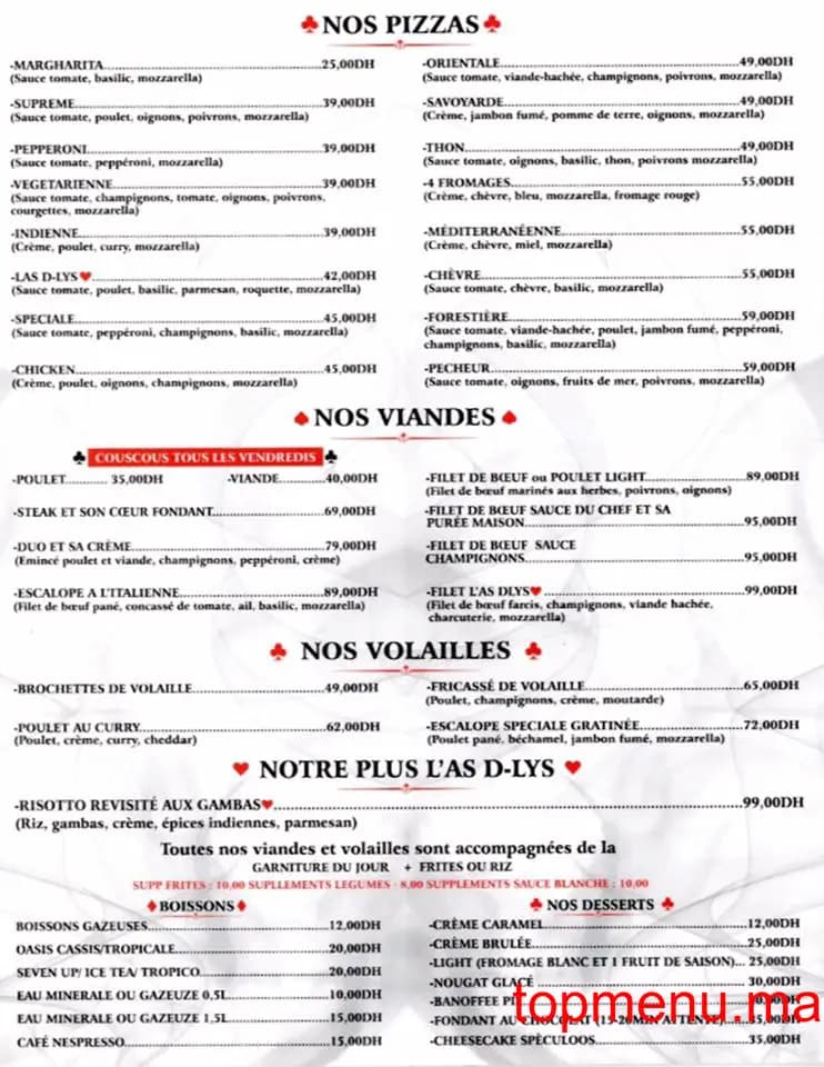Restaurant L’AS D-LYS menu page 3 L’AS D-LYS menu page 3