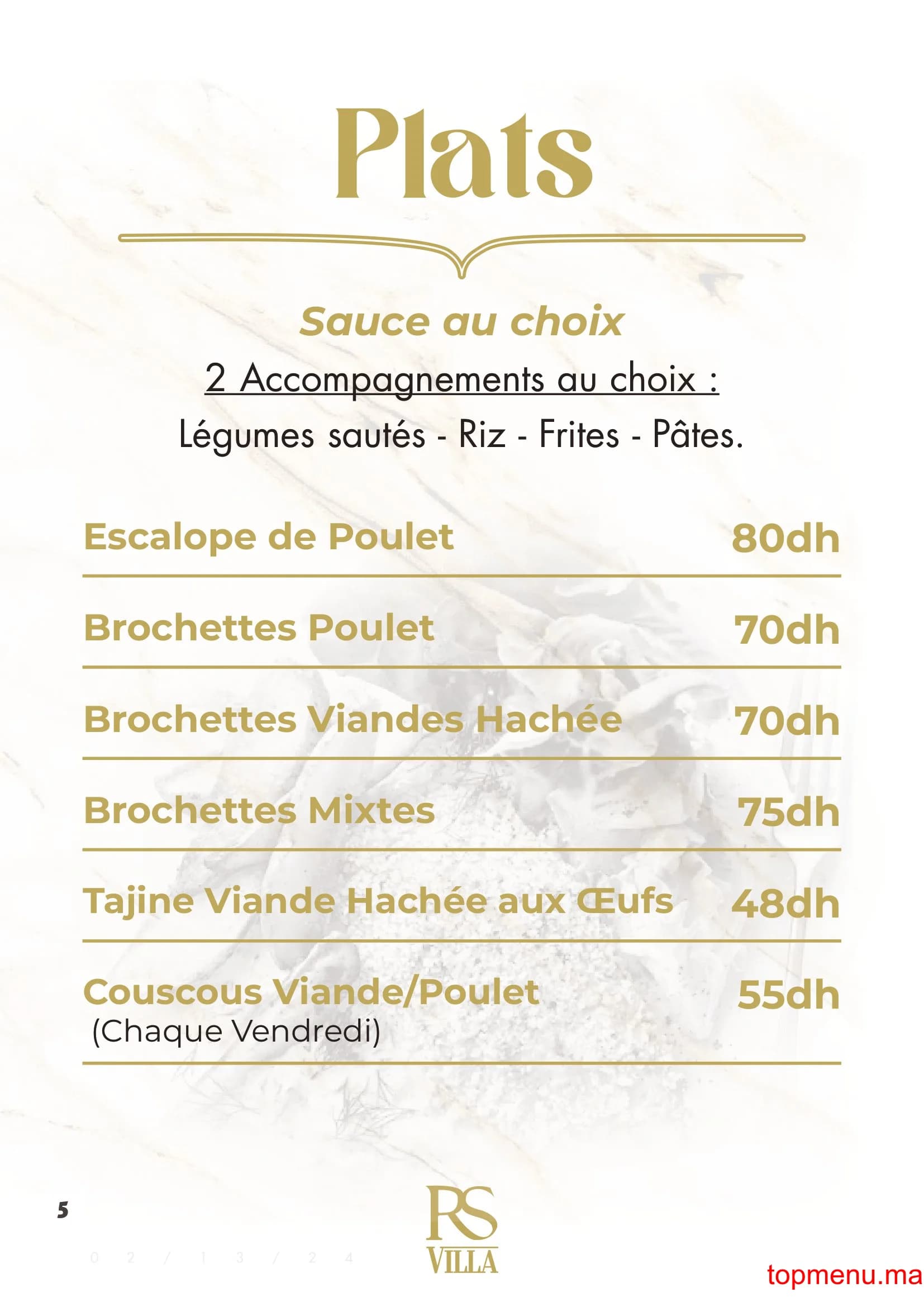 Restaurant RS Villa – Café Restaurant menu page 5 RS Villa – Café Restaurant menu page 5