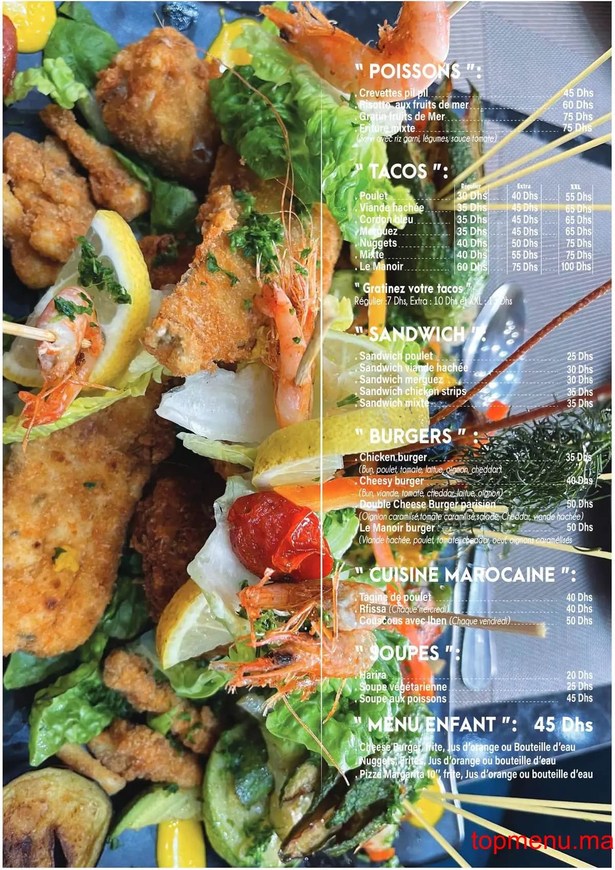 Restaurant Le Manoir menu page 3 Le Manoir menu page 3