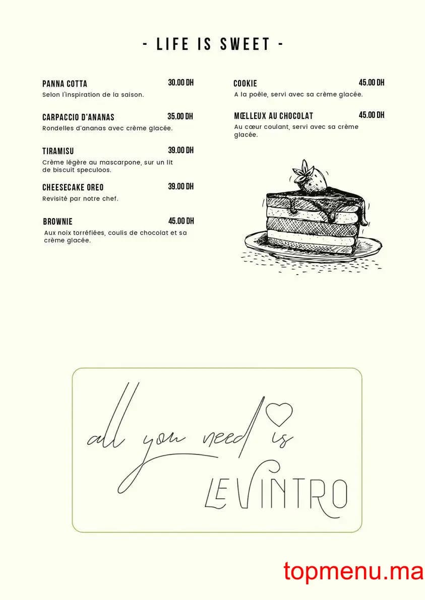 Restaurant Le vintro menu page 4 Le vintro menu page 4