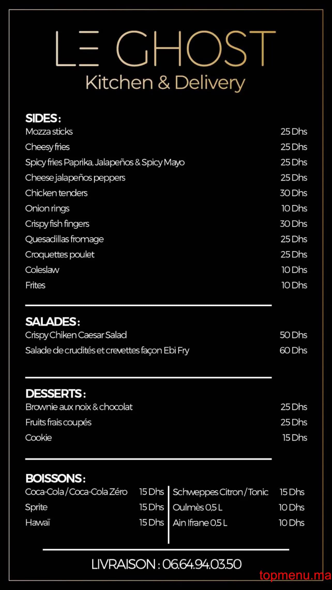 Restaurant Le Ghost menu page 2 Le Ghost menu page 2