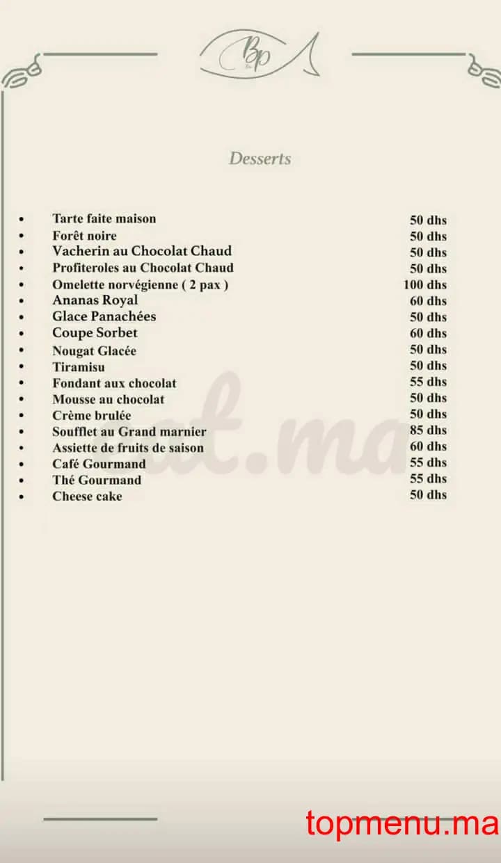 Restaurant Bistrot du parc menu page 9 Bistrot du parc menu page 9