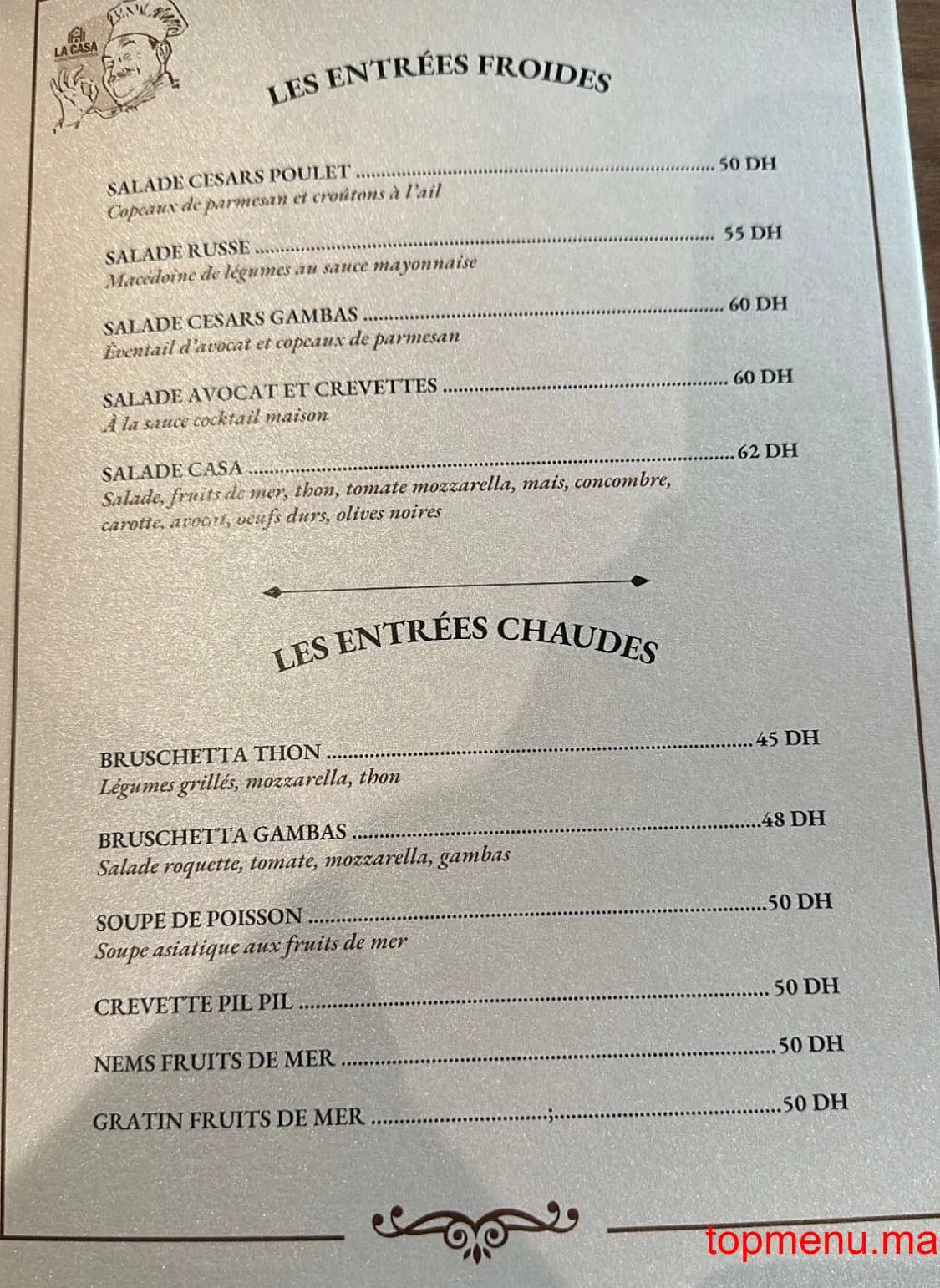 Restaurant La casa menu page 2 La casa menu page 2