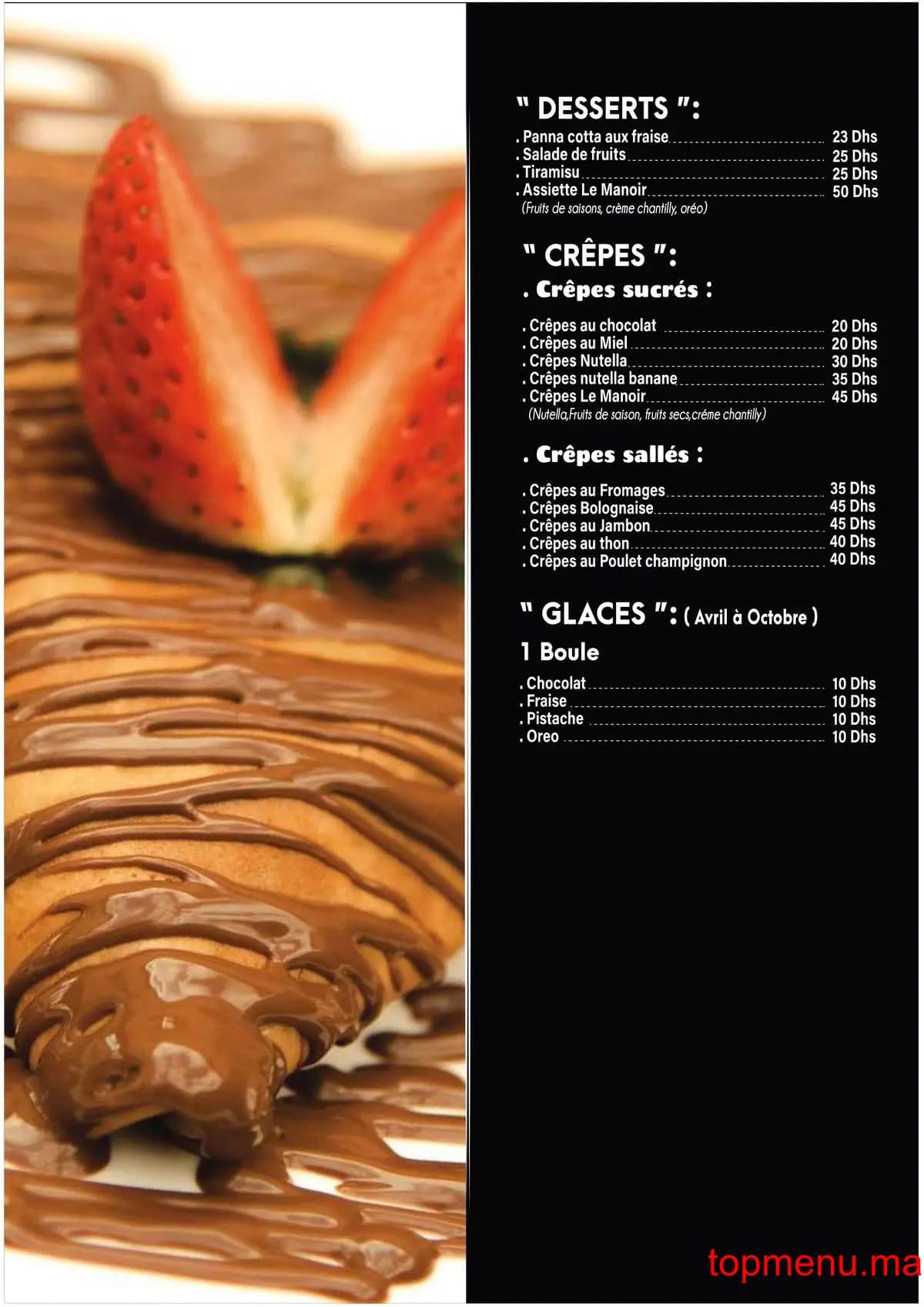 Restaurant Le Manoir menu page 1 Le Manoir menu page 1