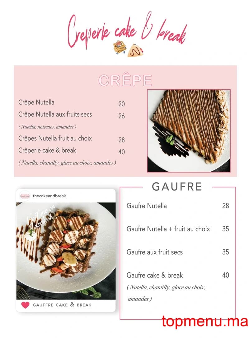 Restaurant Cake & Break menu page 2 Cake & Break menu page 2