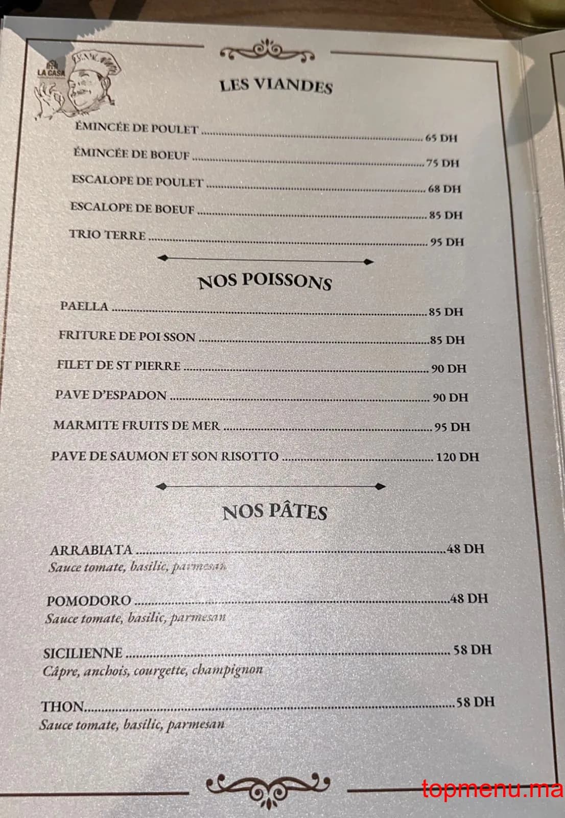 Restaurant La casa menu page 1 La casa menu page 1