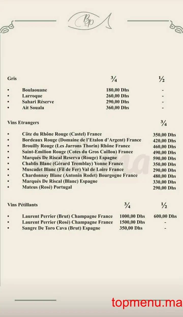 Restaurant Bistrot du parc menu page 1 Bistrot du parc menu page 1