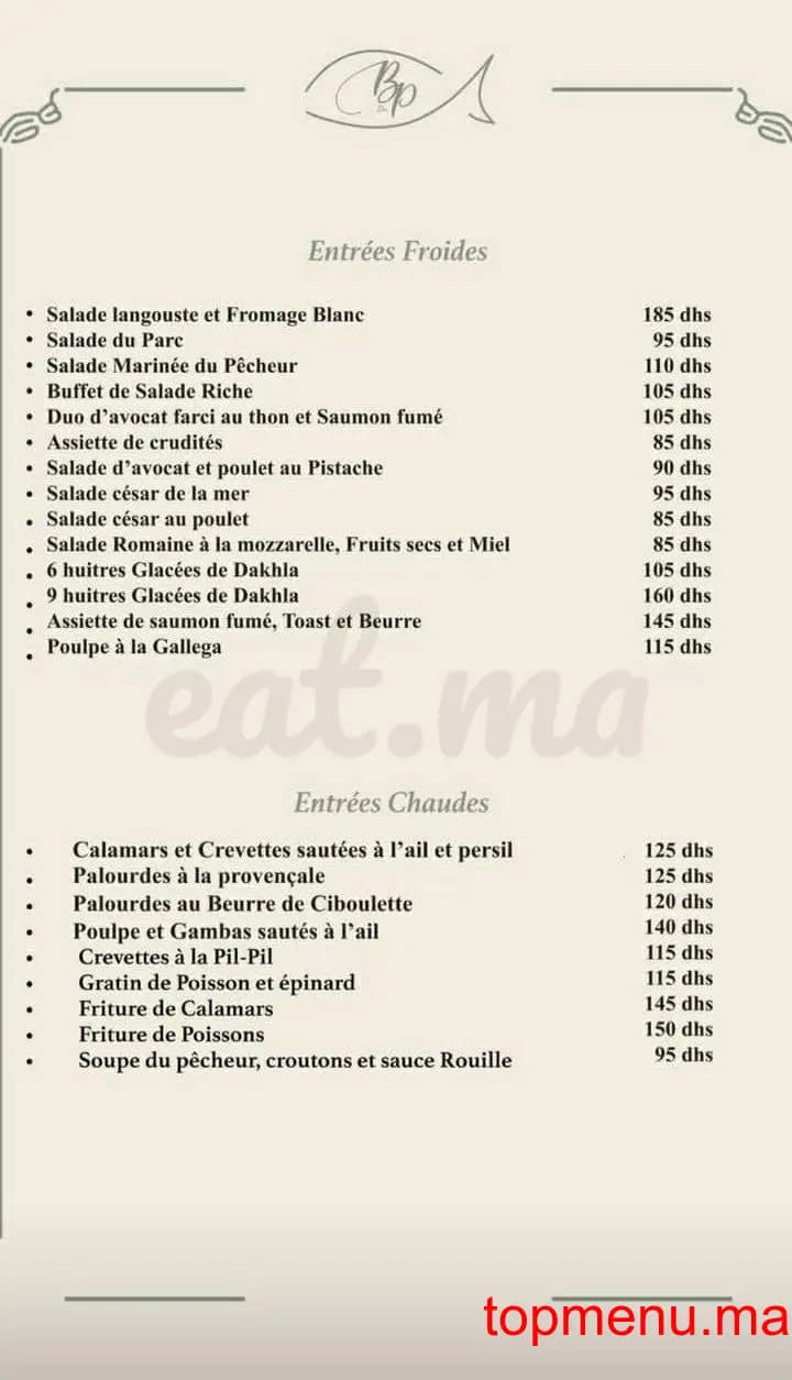 Restaurant Bistrot du parc menu page 7 Bistrot du parc menu page 7