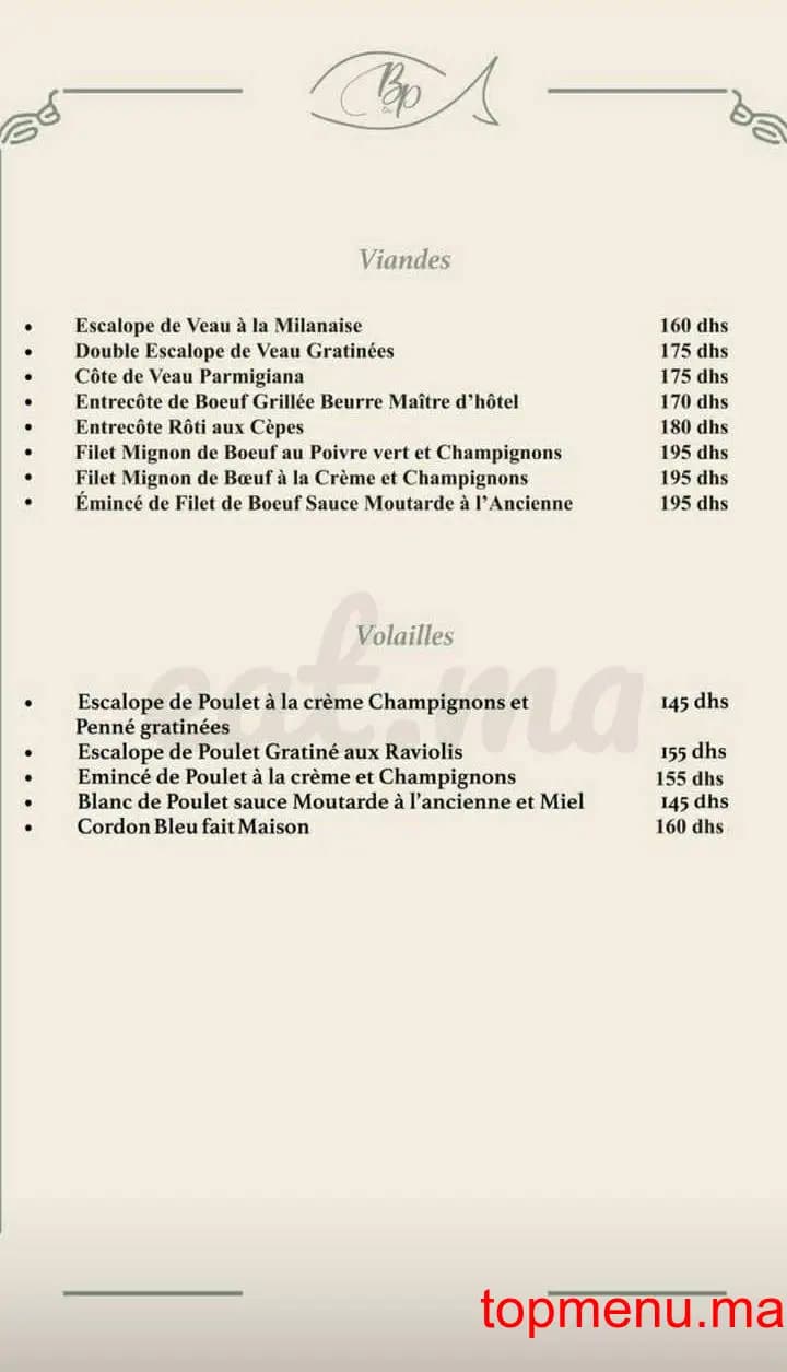 Restaurant Bistrot du parc menu page 3 Bistrot du parc menu page 3