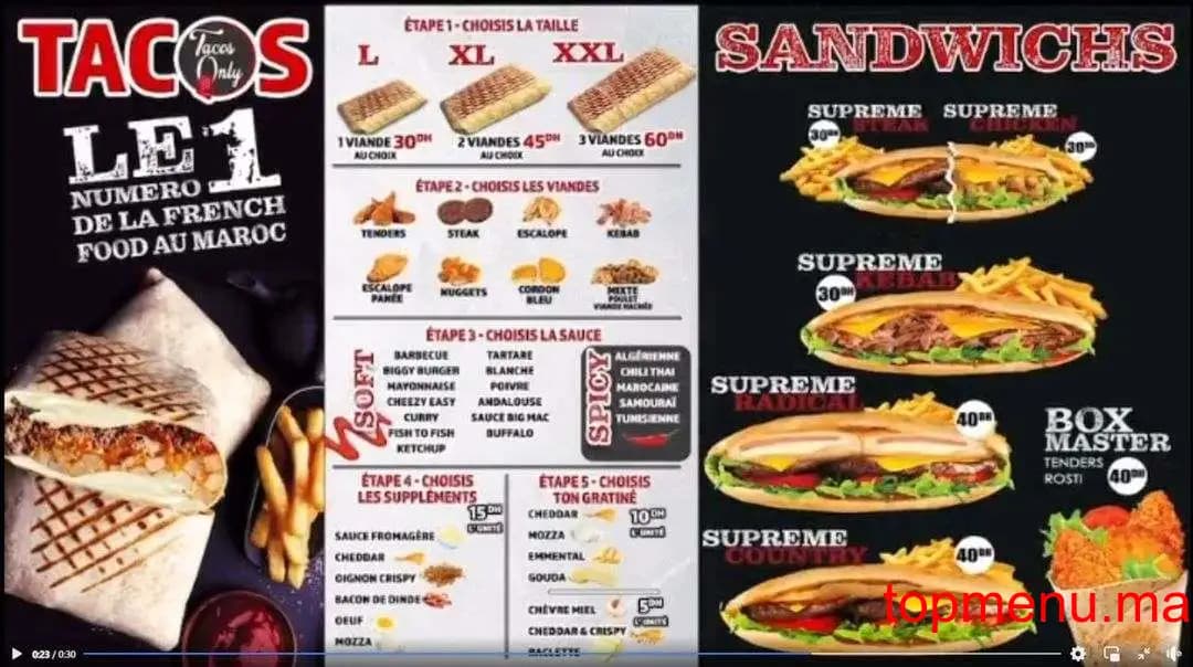 Restaurant Tacos only Nassim menu page 1 Tacos only Nassim menu page 1