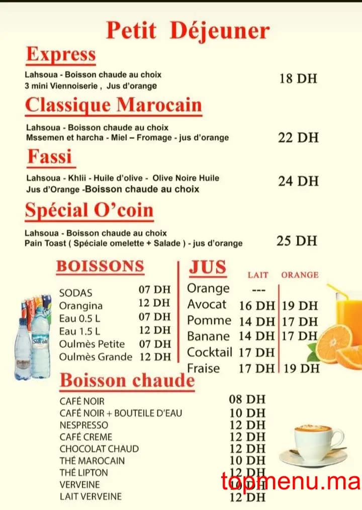 Restaurant O’Coin menu page 1 O’Coin menu page 1