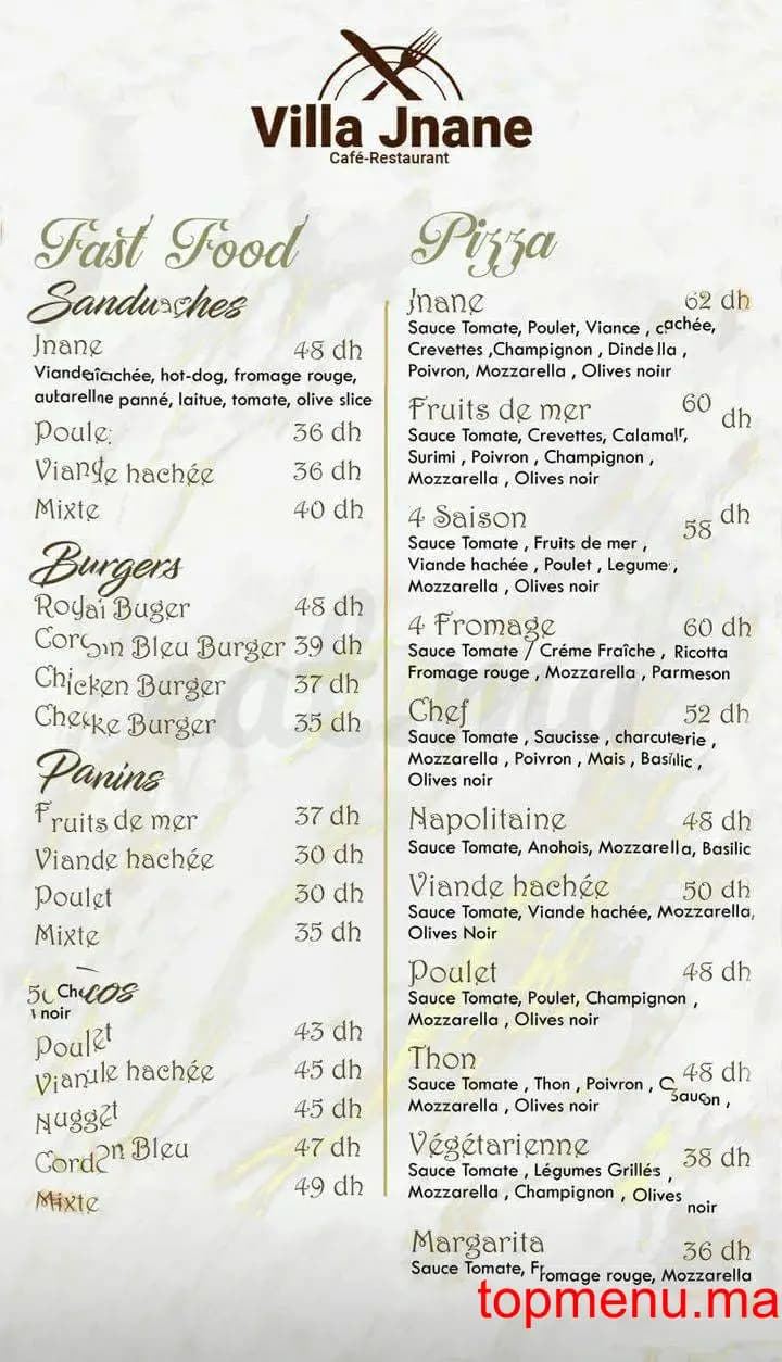 Restaurant VILLA JNANE menu page 7 VILLA JNANE menu page 7