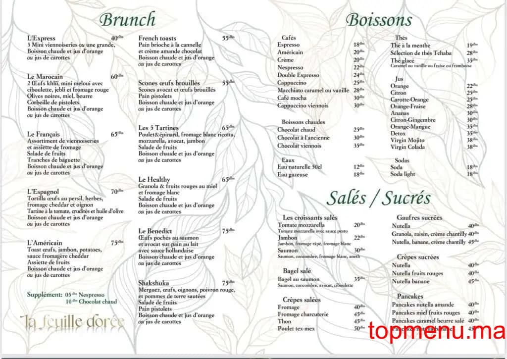 Restaurant La feuille dorée menu page 1 La feuille dorée menu page 1