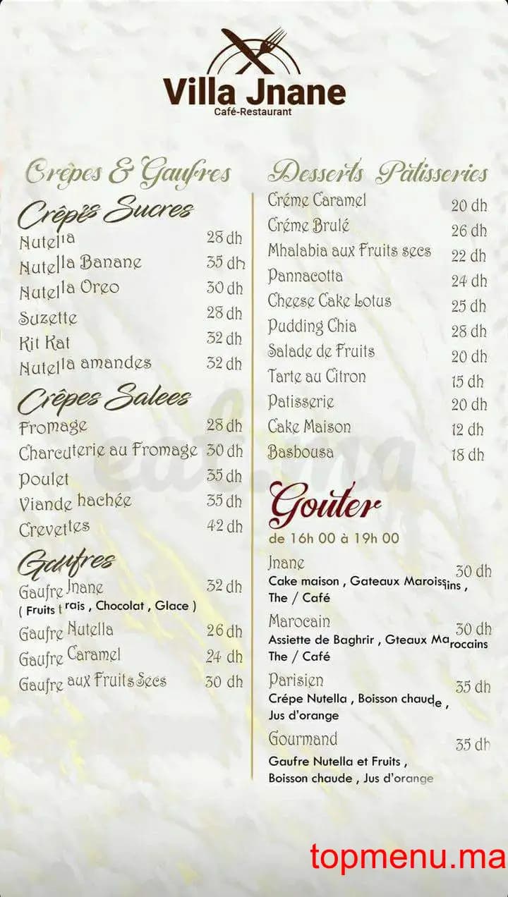 Restaurant VILLA JNANE menu page 6 VILLA JNANE menu page 6