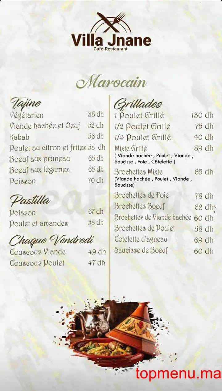 Restaurant VILLA JNANE menu page 8 VILLA JNANE menu page 8