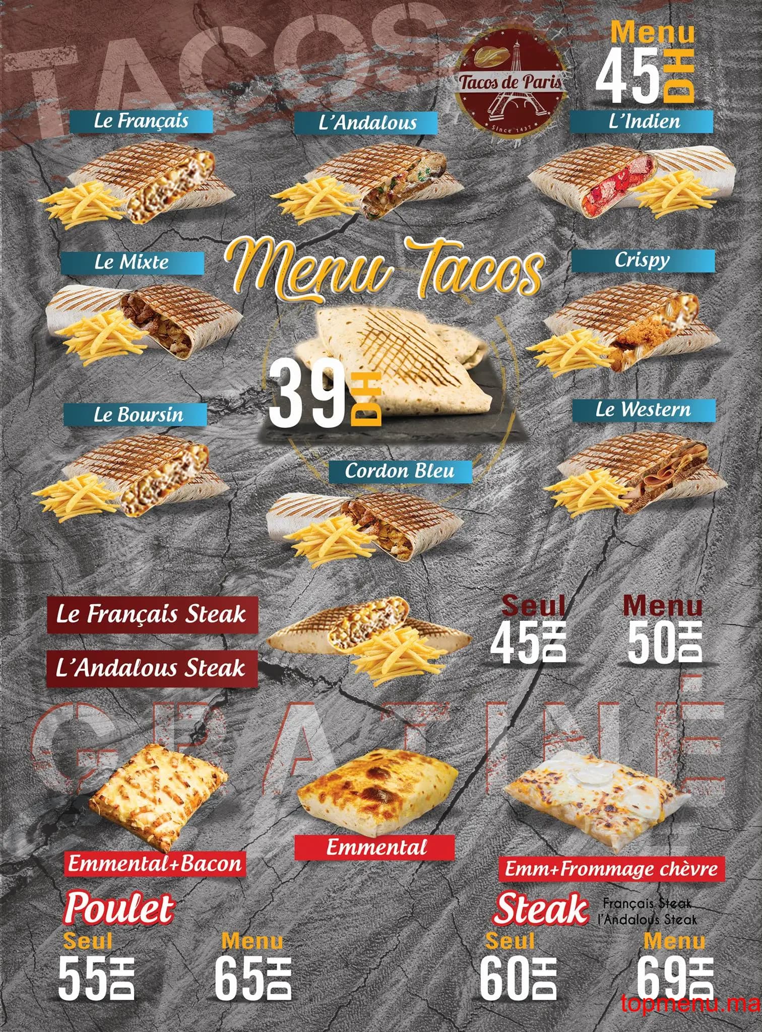Restaurant Tacos de Paris menu page 1 Tacos de Paris menu page 1