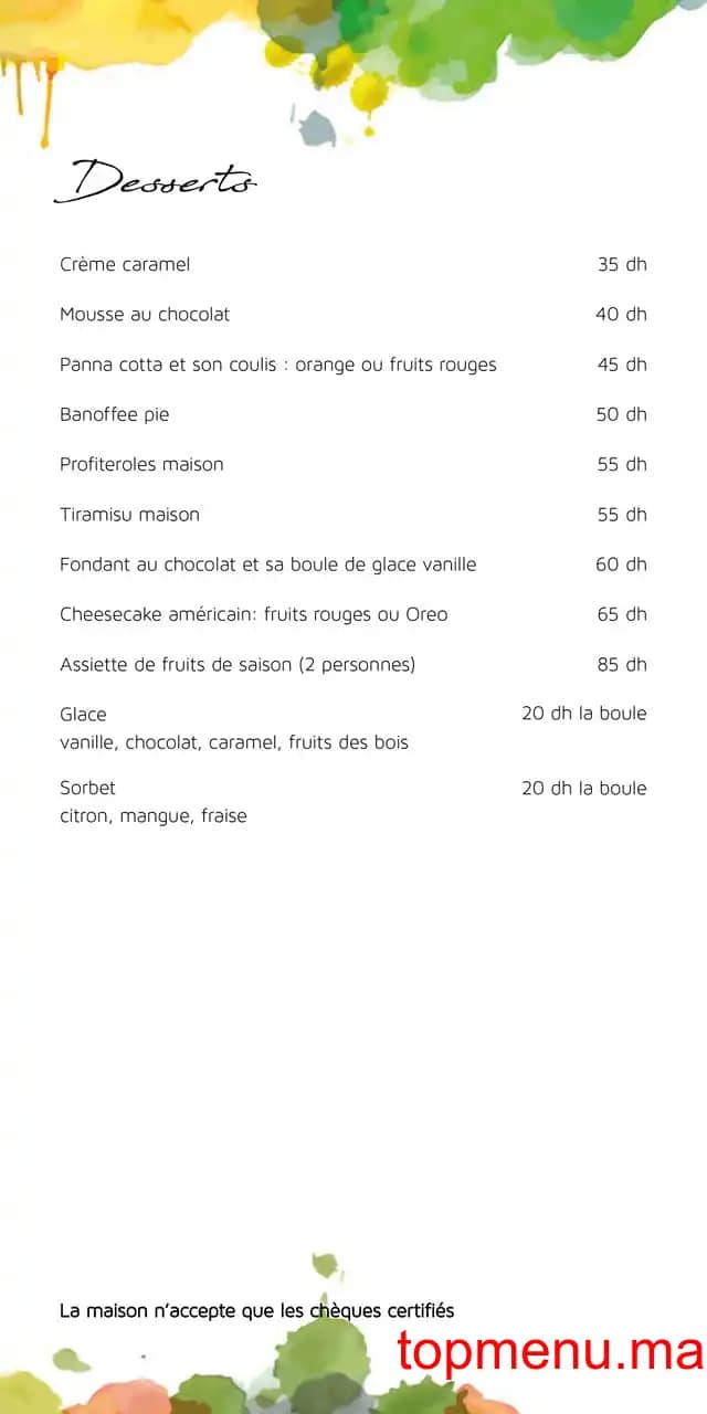 Restaurant Restaurant Finzi Souissi menu page 2 Restaurant Finzi Souissi menu page 2