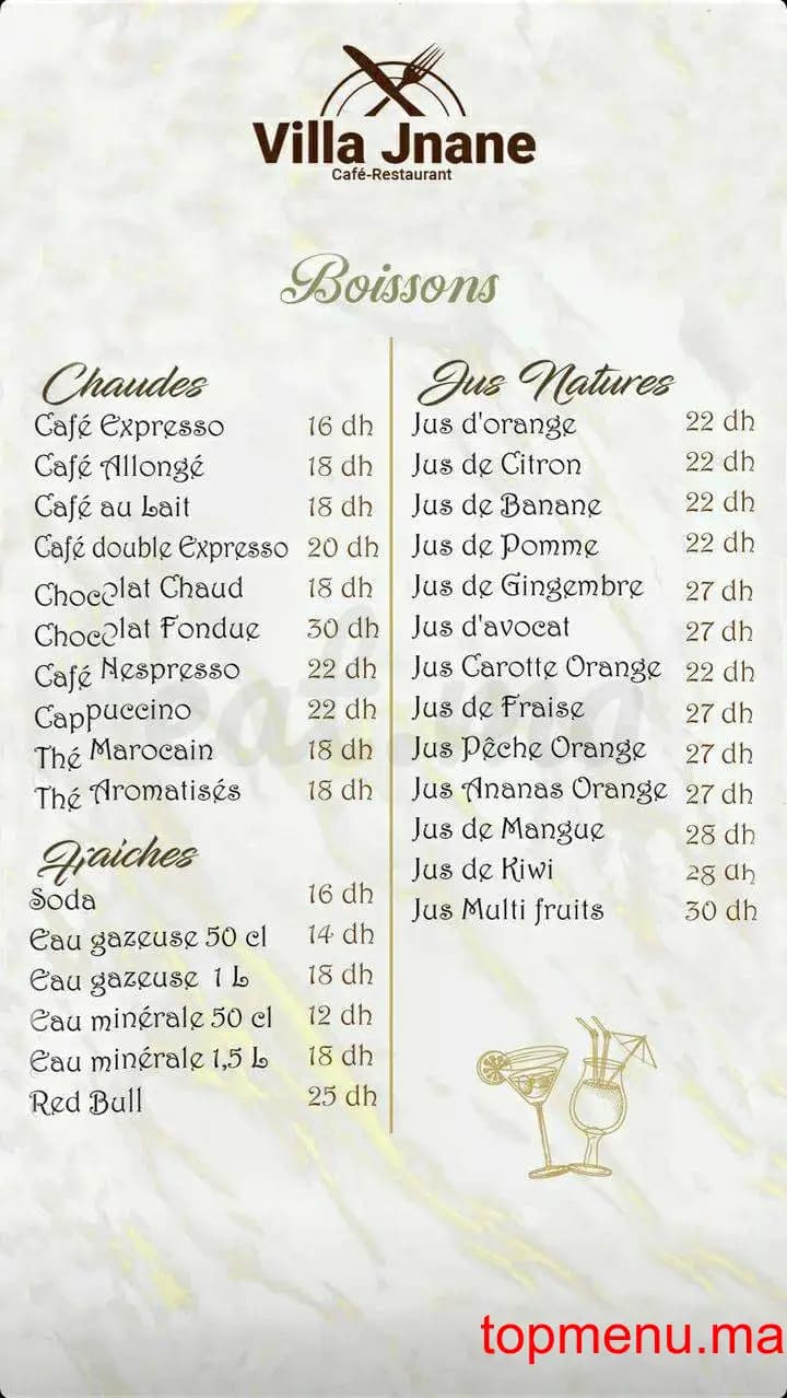 Restaurant VILLA JNANE menu page 2 VILLA JNANE menu page 2