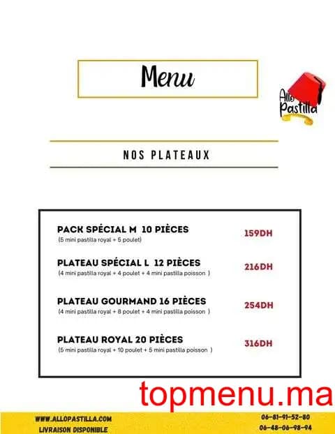 Restaurant Allo Pastilla menu page 1 Allo Pastilla menu page 1