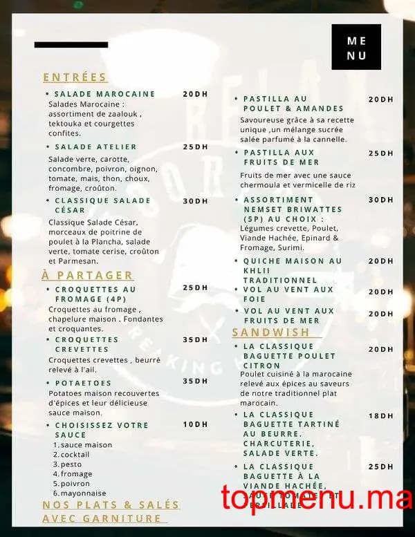 Restaurant Moorish Atelier menu page 1 Moorish Atelier menu page 1