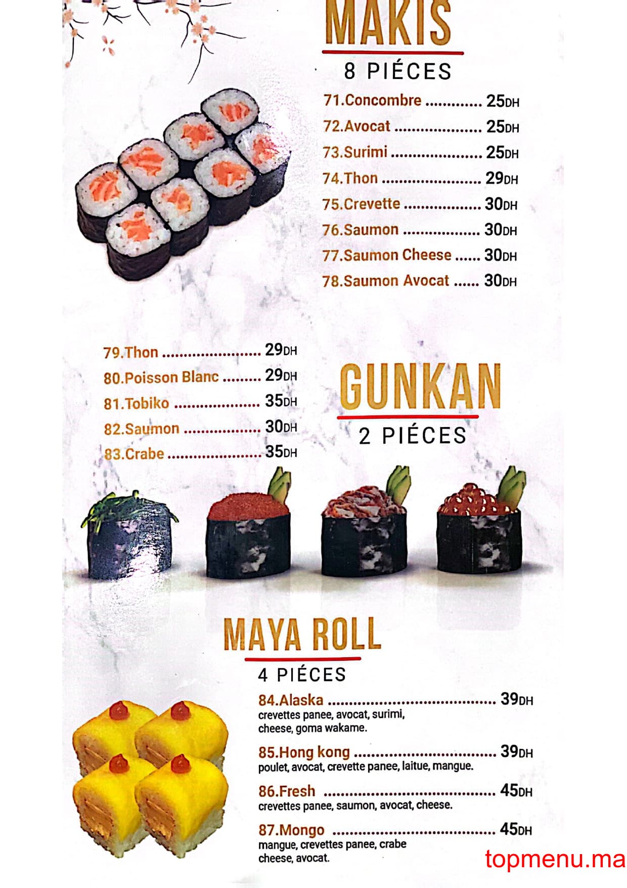 Restaurant Maya sushi menu page 11 Maya sushi menu page 11