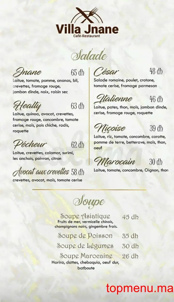 Restaurant VILLA JNANE menu page 3 VILLA JNANE menu page 3