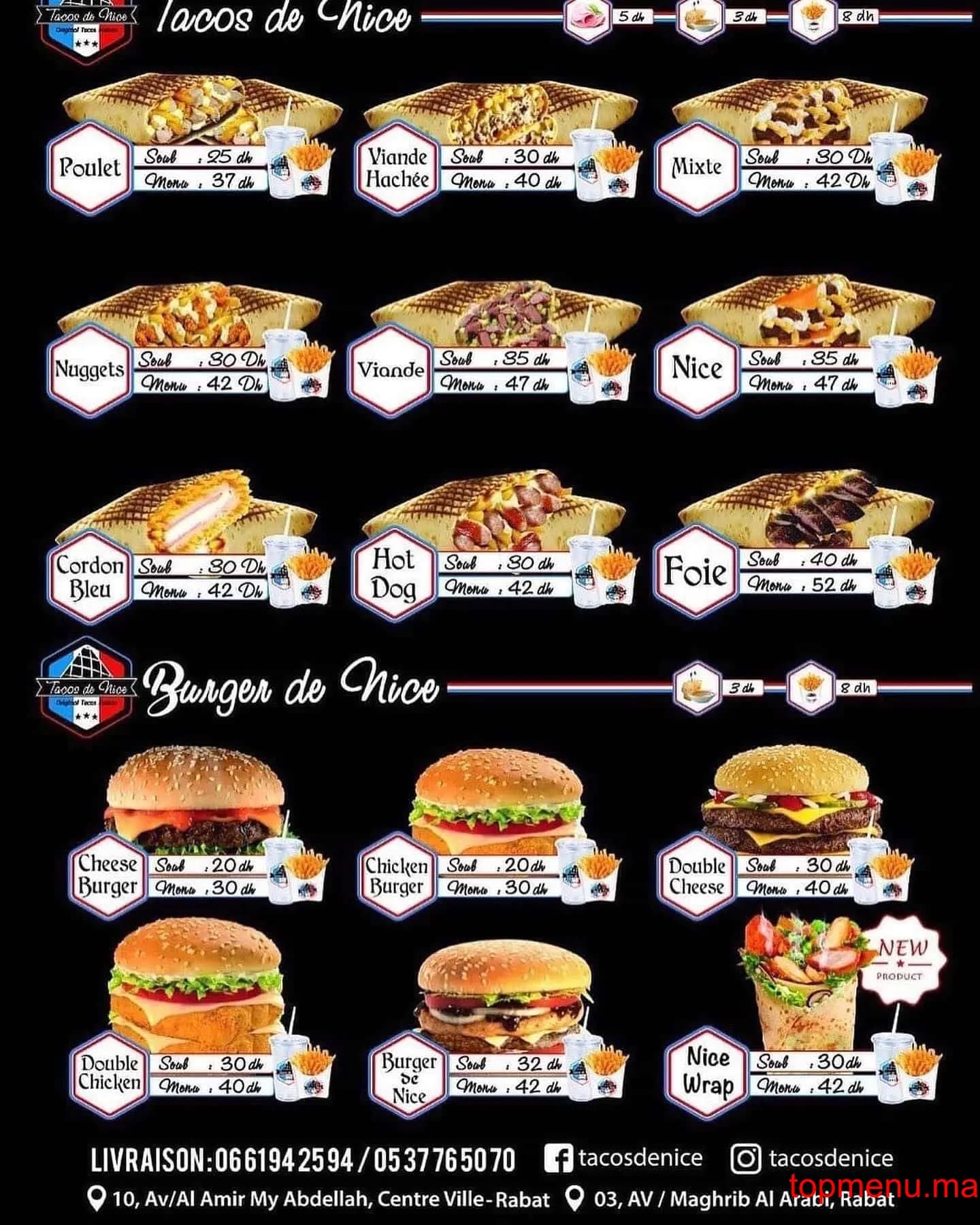 Restaurant Tacos de Nice – Centre menu page 1 Tacos de Nice – Centre menu page 1