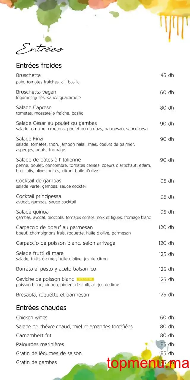 Restaurant Restaurant Finzi Souissi menu page 1 Restaurant Finzi Souissi menu page 1