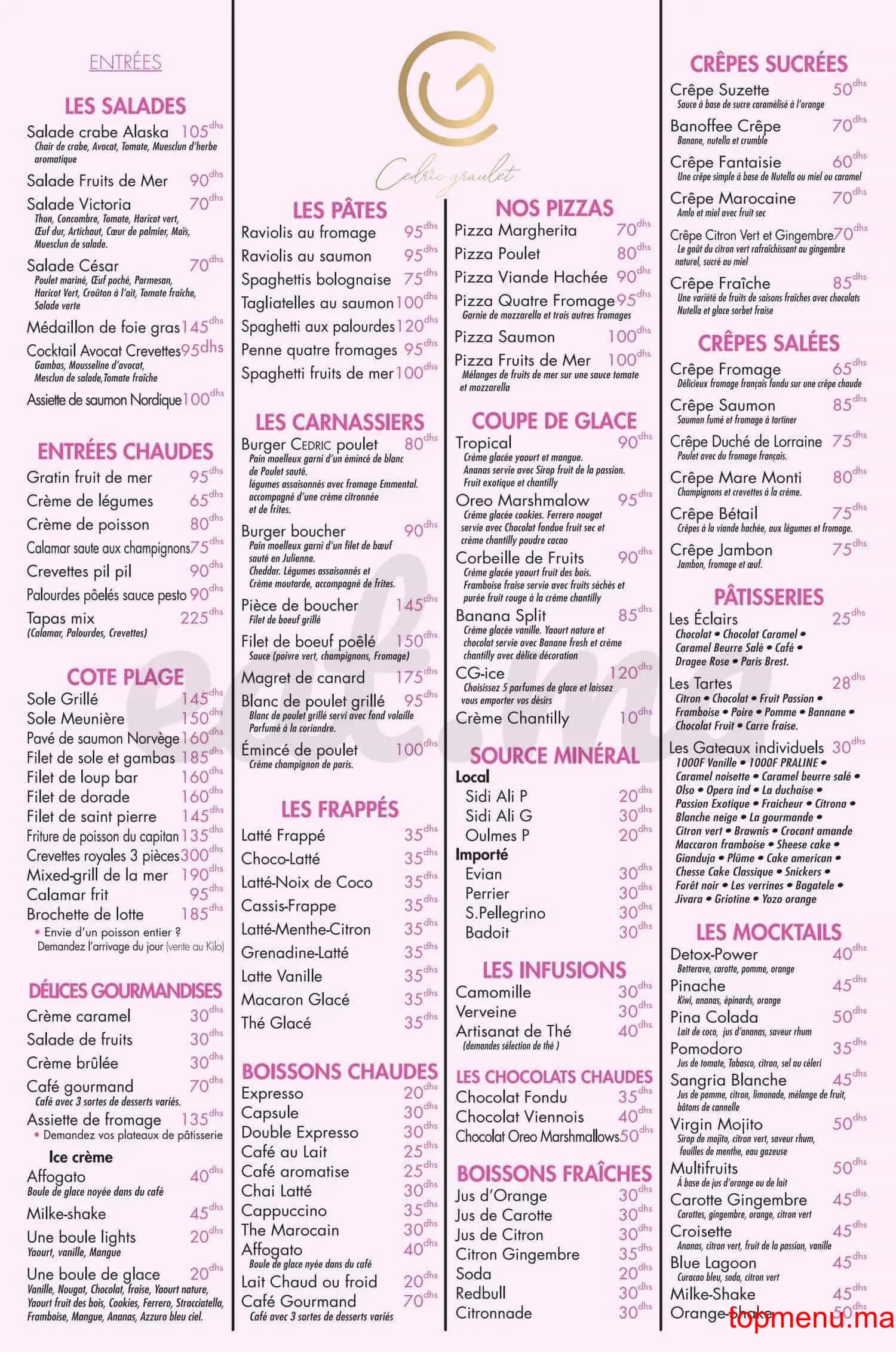 Restaurant Cedric Graulet menu page 1 Cedric Graulet menu page 1