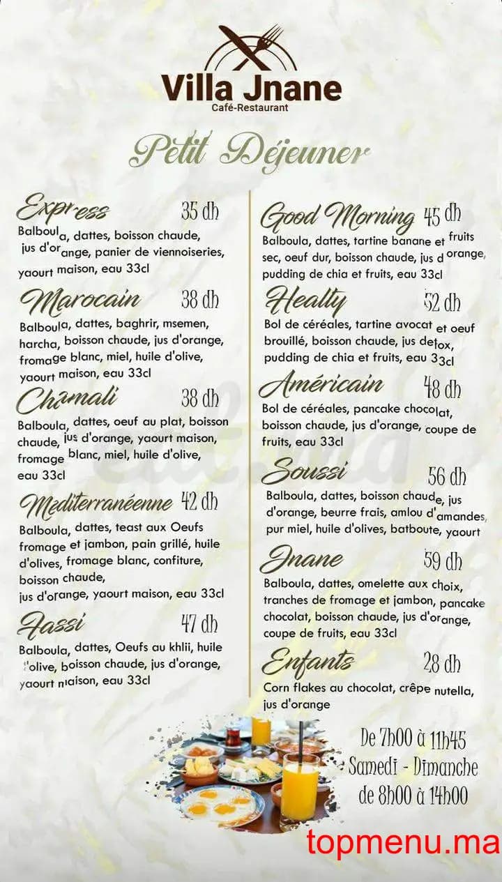 Restaurant VILLA JNANE menu page 1 VILLA JNANE menu page 1