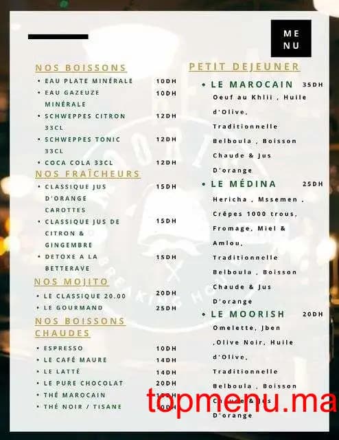 Restaurant Moorish Atelier menu page 2 Moorish Atelier menu page 2