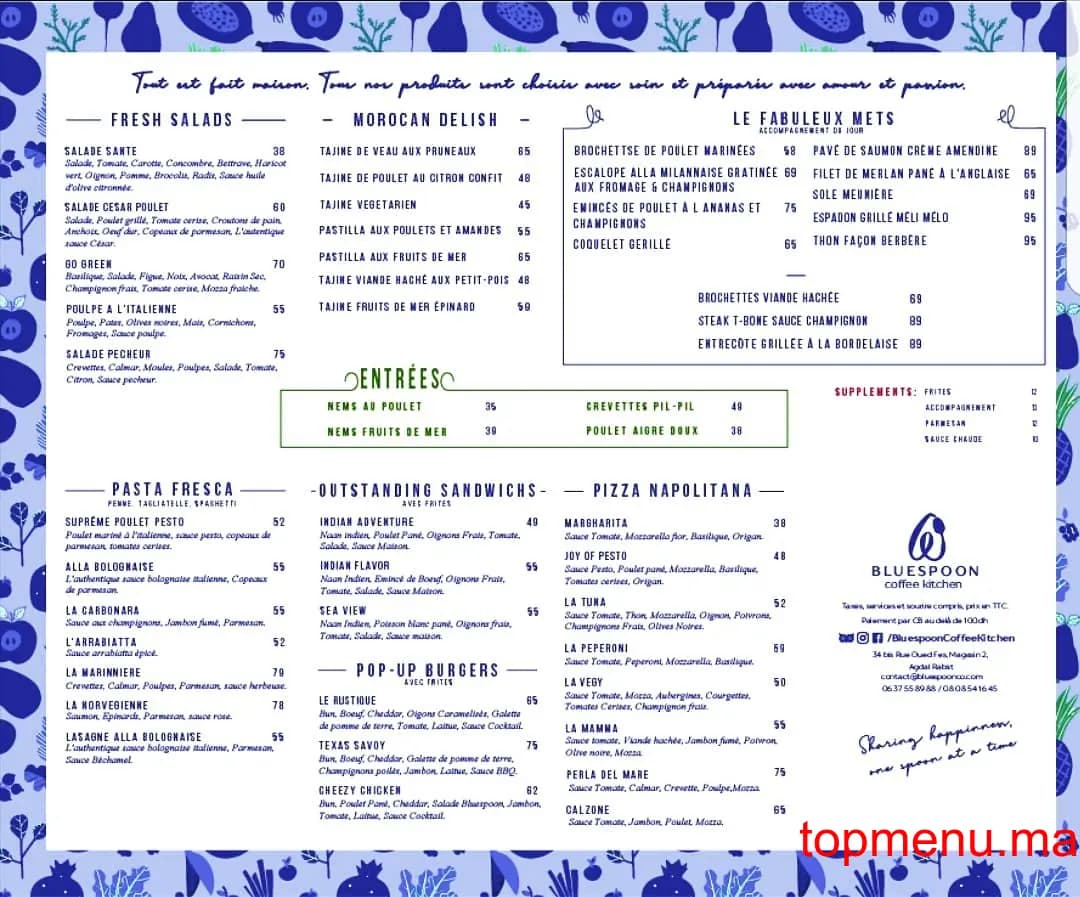 Restaurant Bluespoon Coffee Kitchen menu page 1 Bluespoon Coffee Kitchen menu page 1