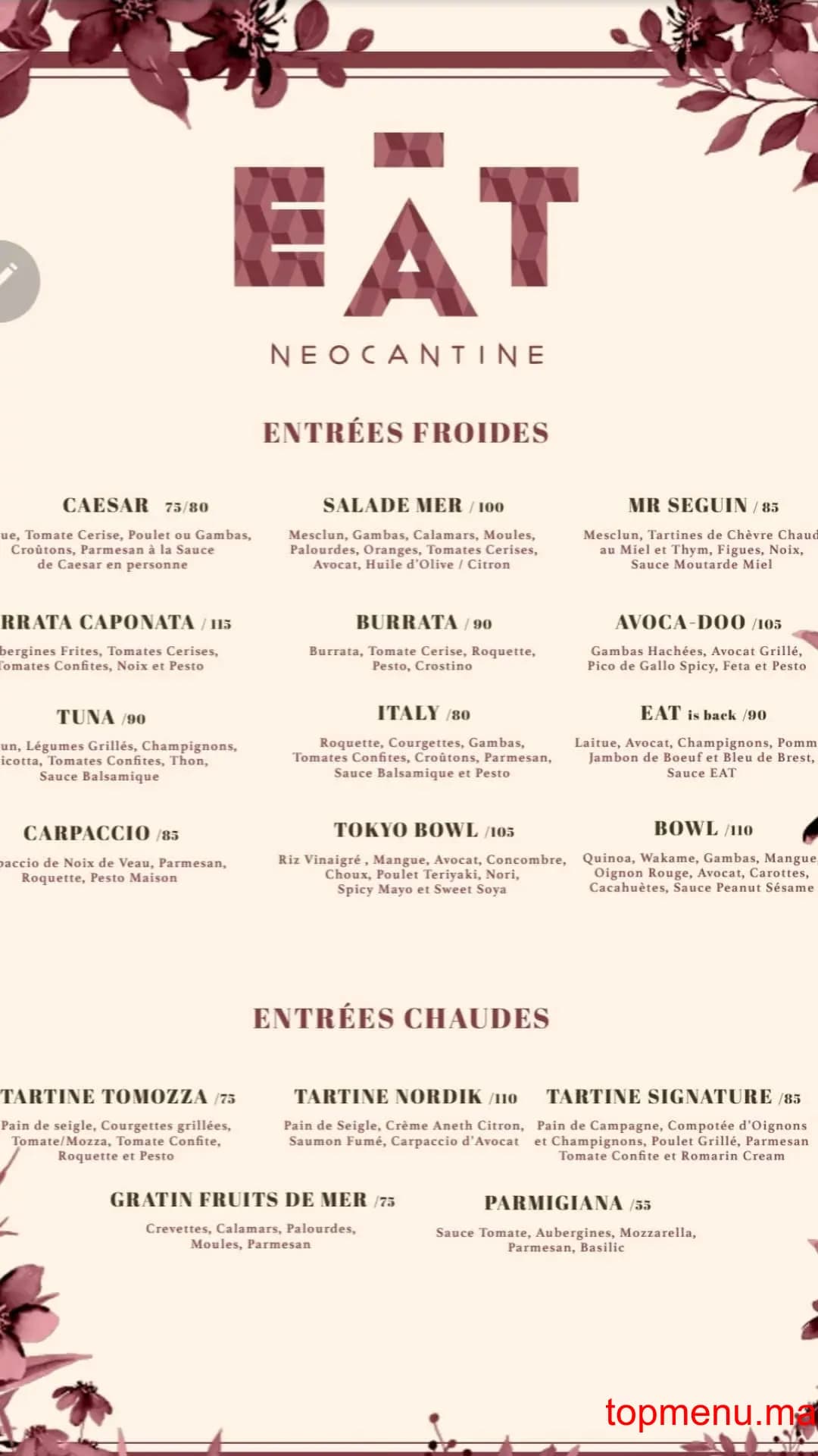 Restaurant Eat néocantine menu page 1 Eat néocantine menu page 1