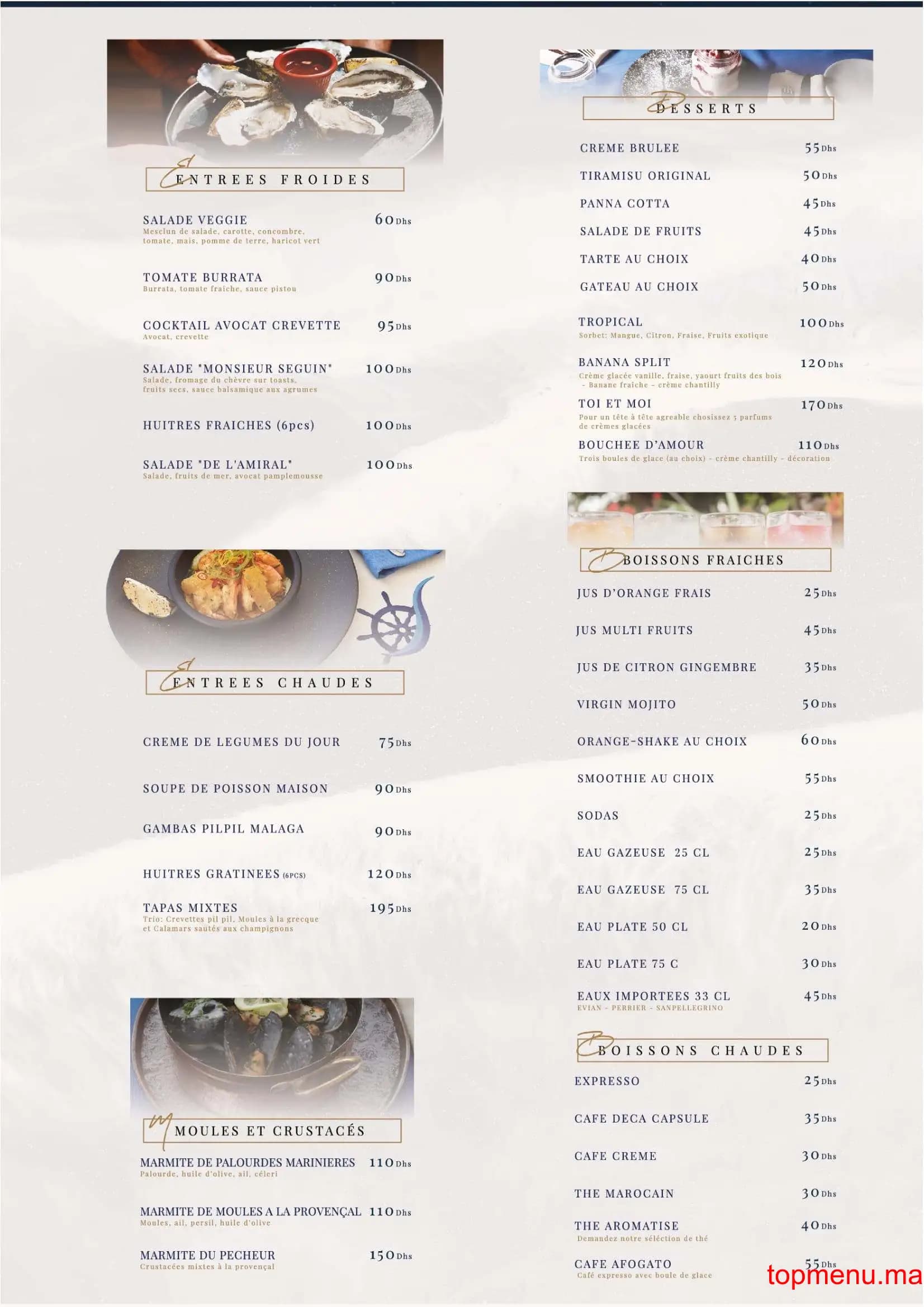 Restaurant La table de l’Amiral menu page 1 La table de l’Amiral menu page 1