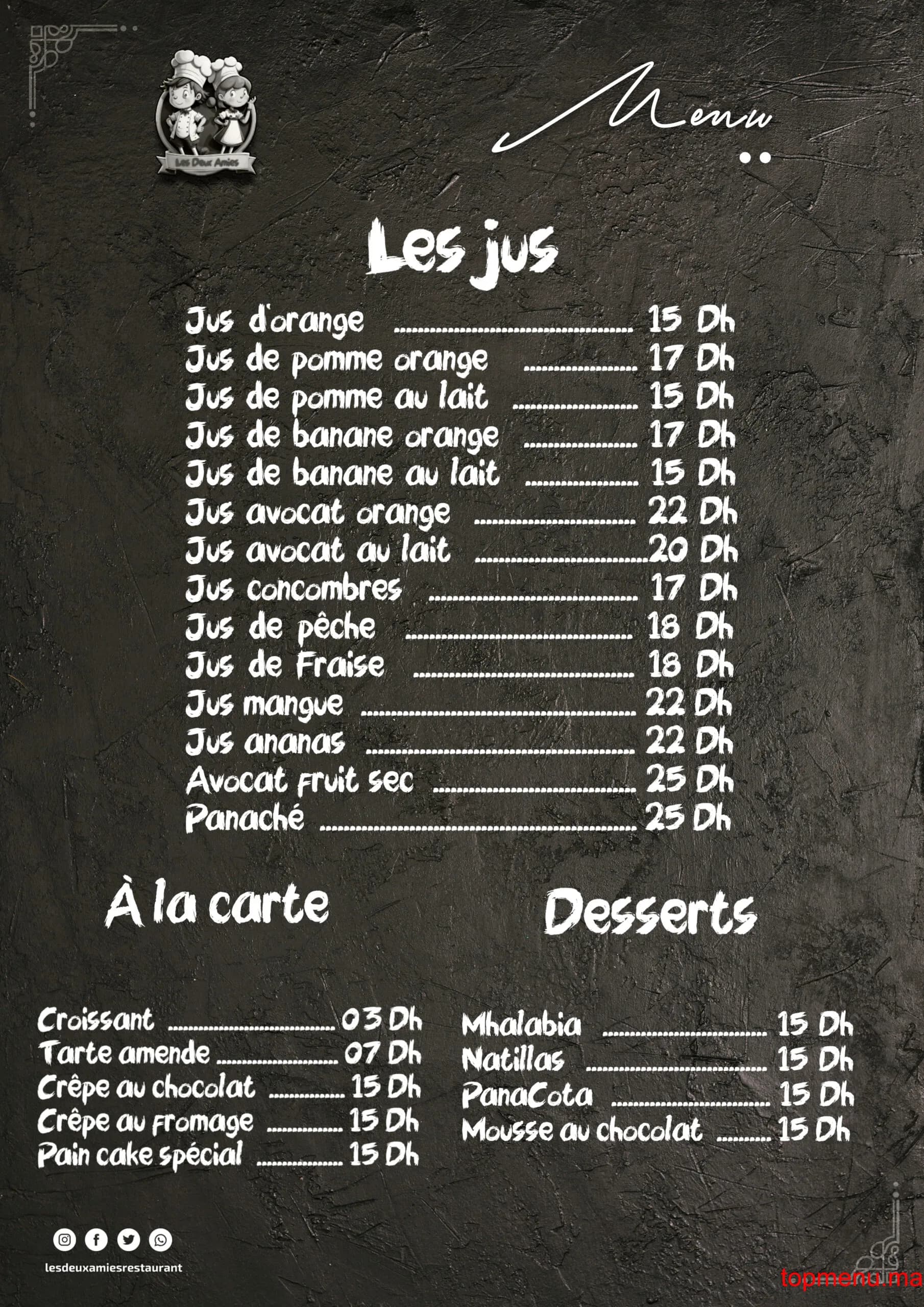 Restaurant Snack & Café Les Deux Amis menu page 2 Snack & Café Les Deux Amis menu page 2